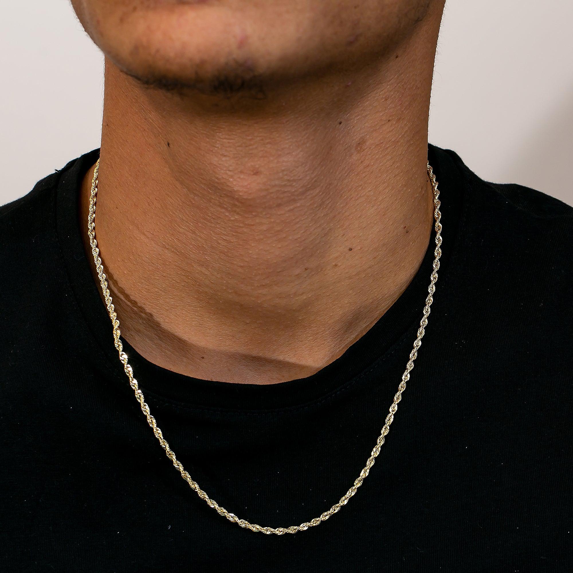 14K Yellow Gold 1.2mm Laser Hollow Rope Chain Available In Sizes 18"-26"