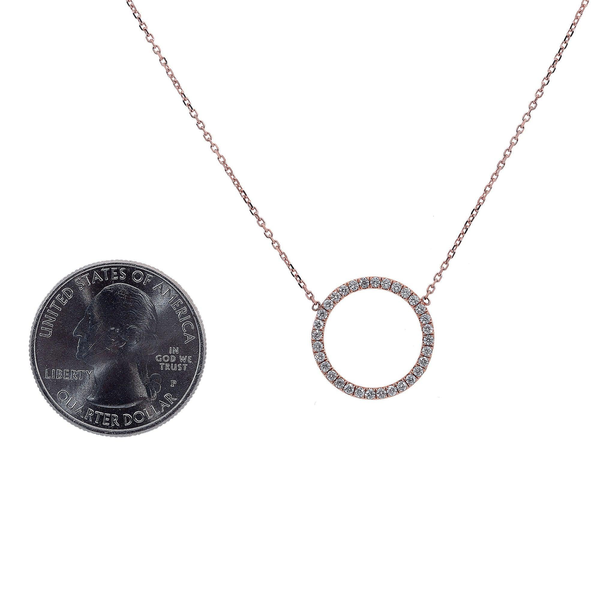 14K Rose Gold Diamond Round Shaped Necklace