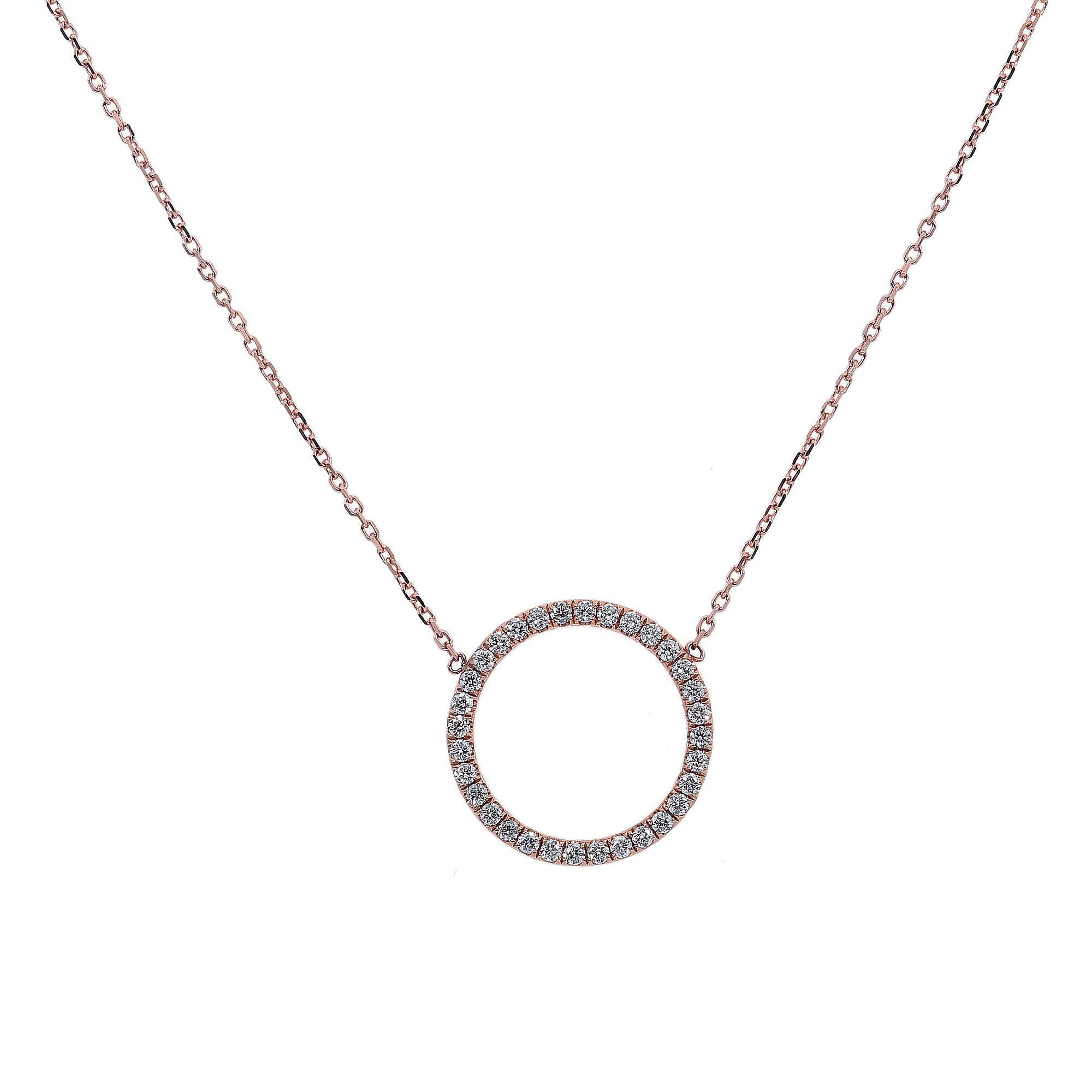 14K Rose Gold Diamond Round Shaped Necklace