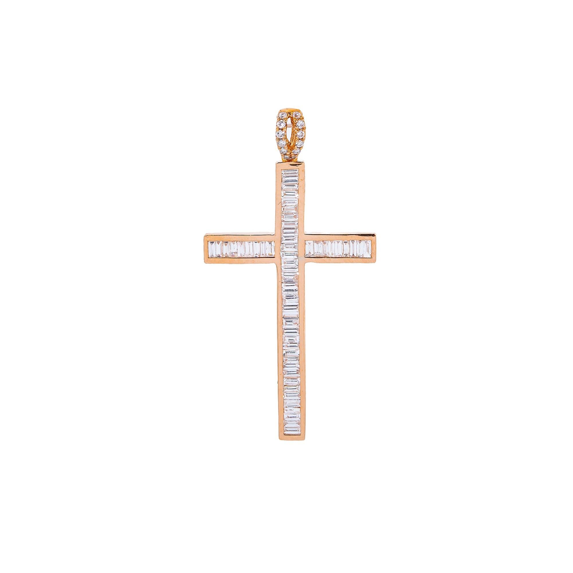 14K Rose Gold Cross Pendant with 0.60 CT Diamond