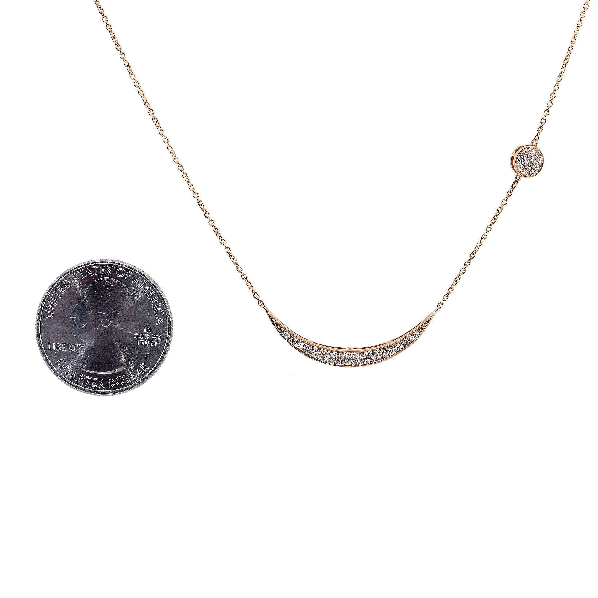 18K Yellow Gold Diamond Moon Shaped Necklace with Round Pin