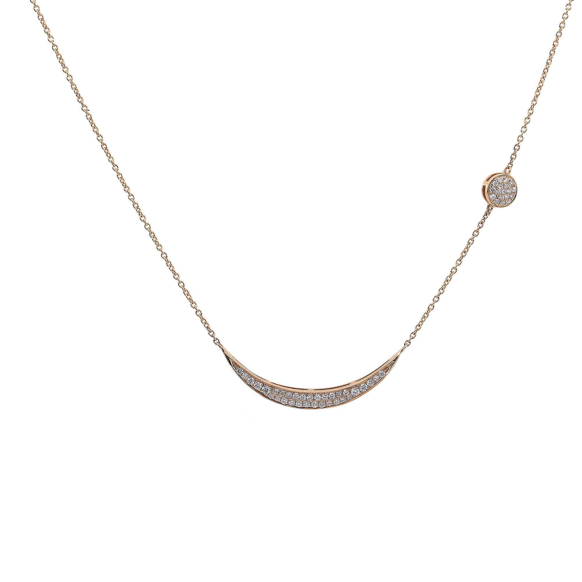 18K Yellow Gold Diamond Moon Shaped Necklace with Round Pin
