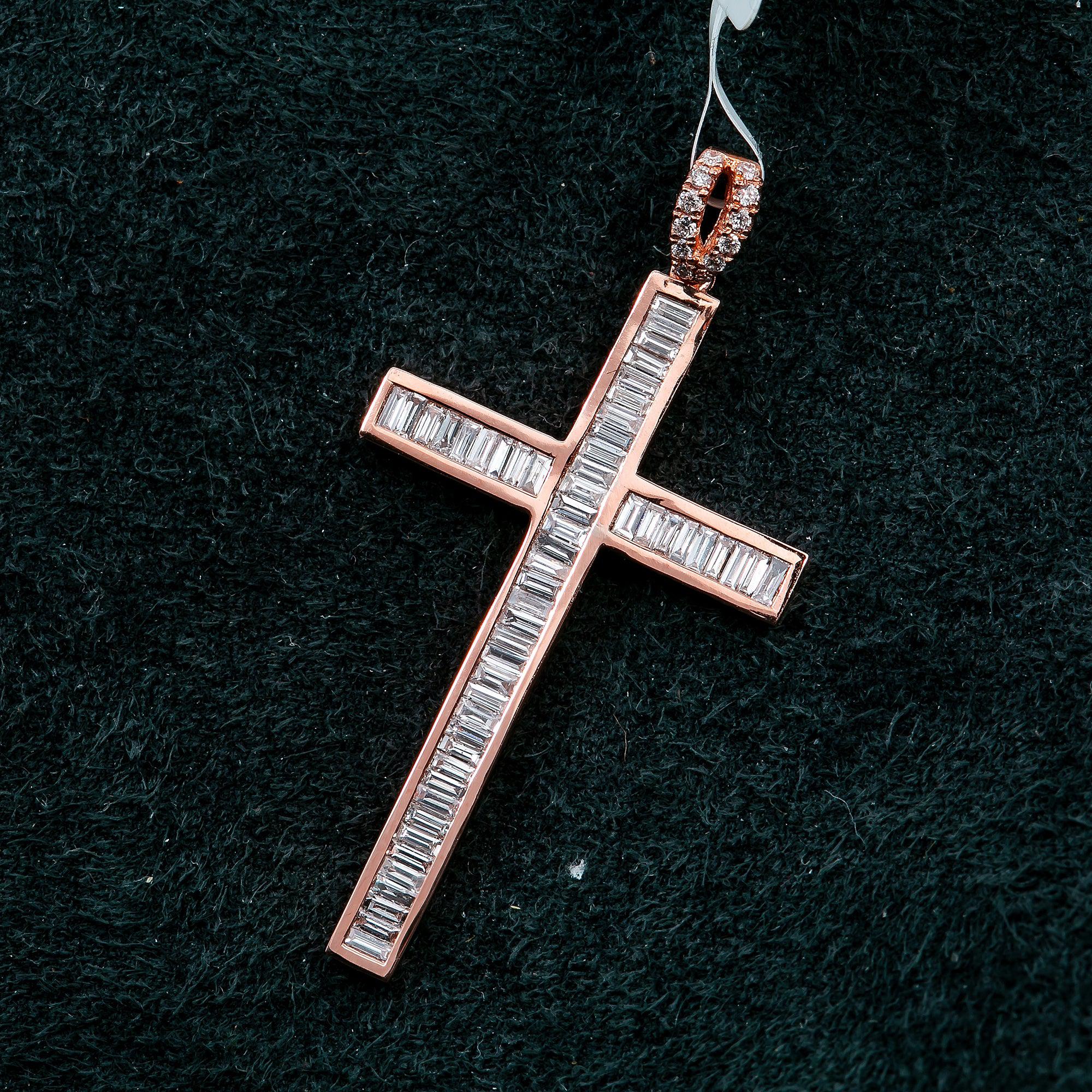 14K Rose Gold Cross Pendant with 0.60 CT Diamond