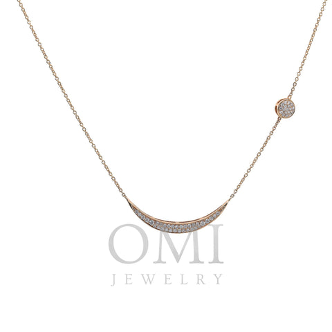18K Yellow Gold Diamond Moon Shaped Necklace with Round Pin