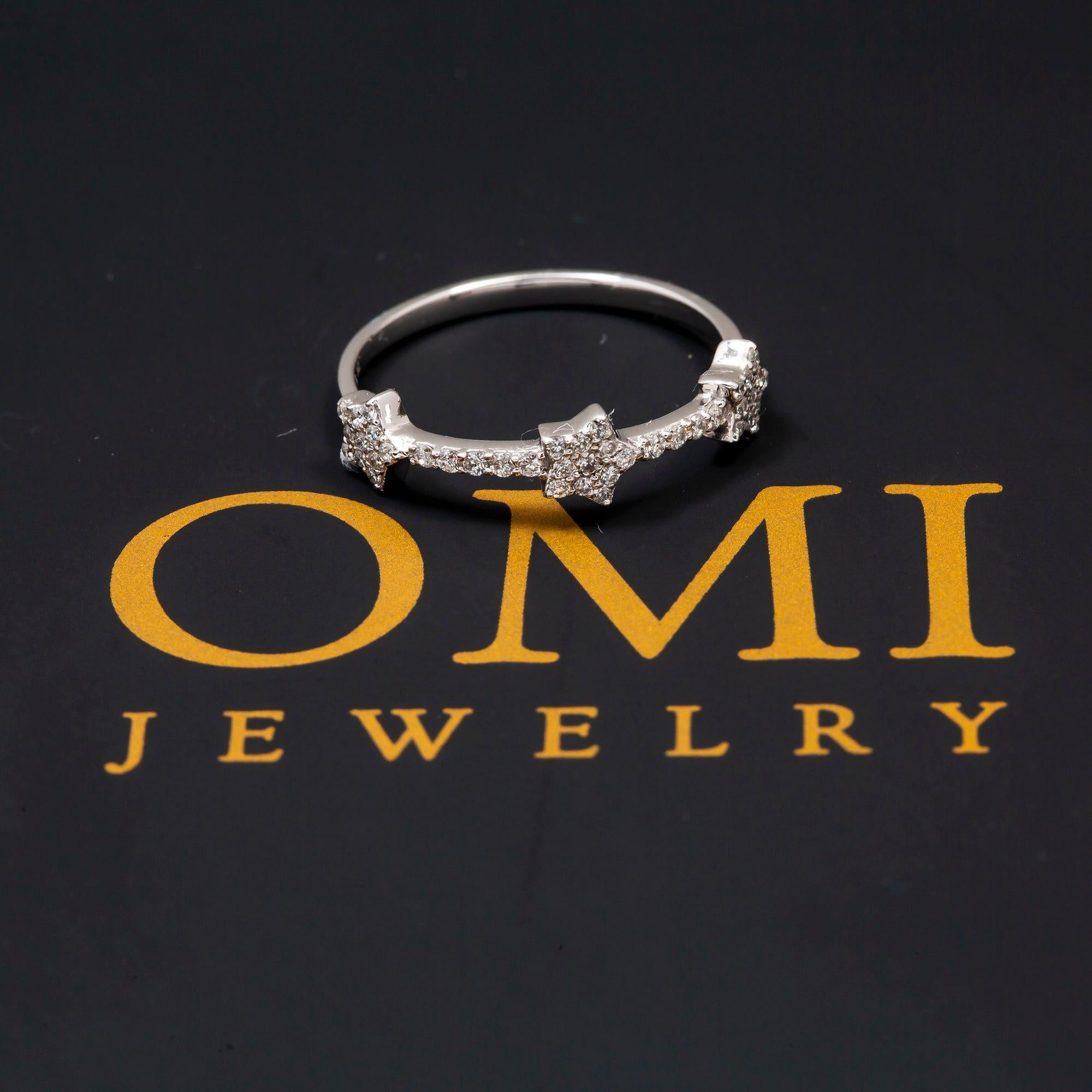 14K GOLD DIAMOND FANCY BAND 3 STAR RING 0.20 CT