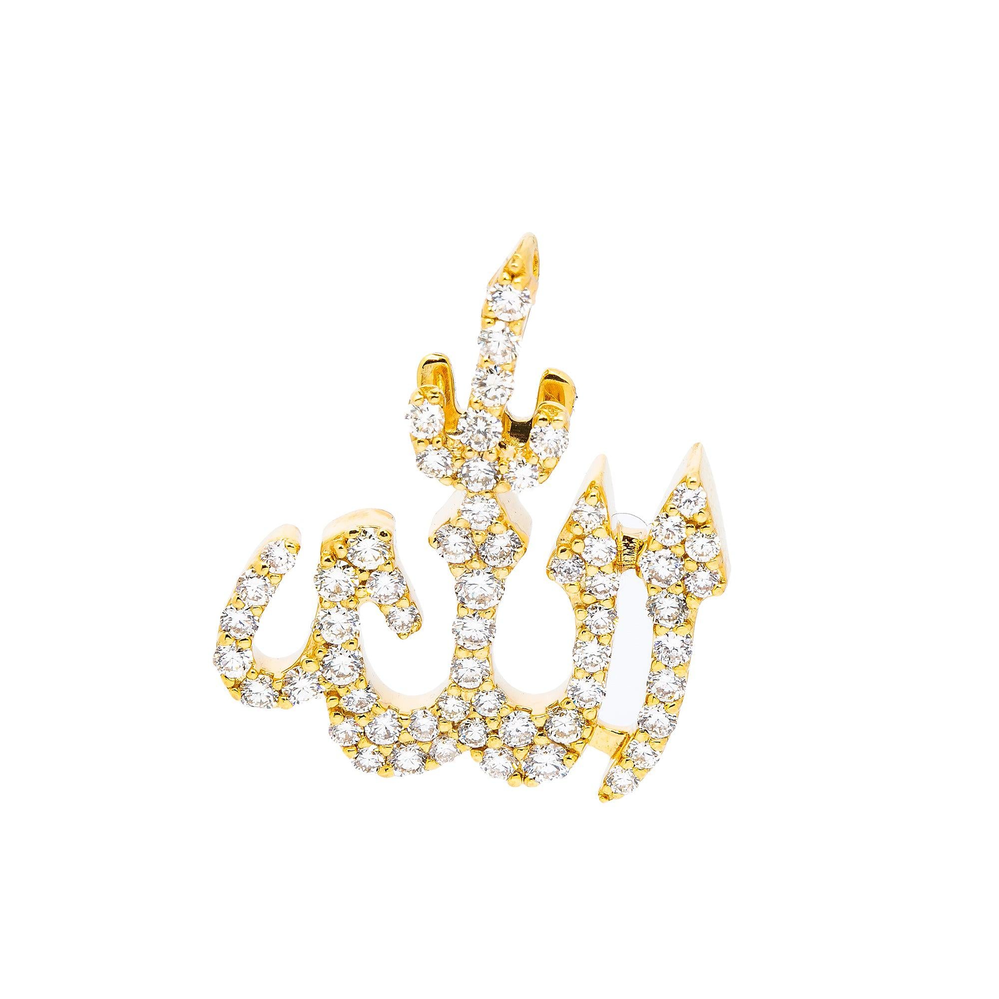 14K YELLOW GOLD UNISEX ALLAH  PENDANT WITH 1.00 CT DIAMONDS