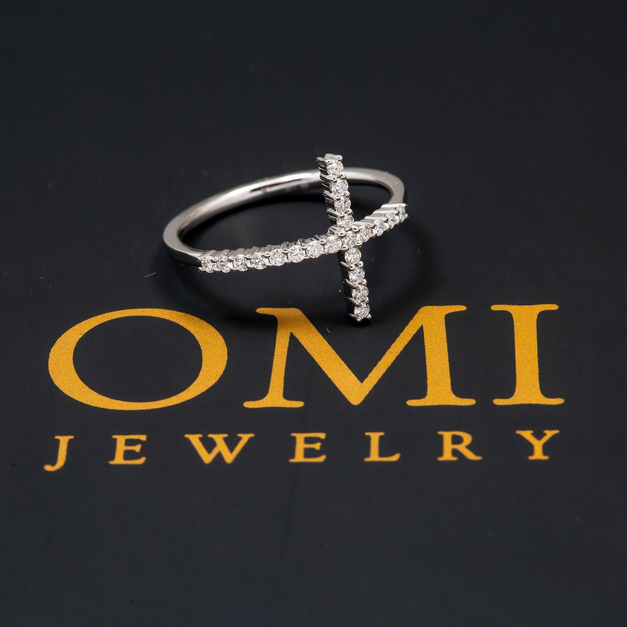 14K GOLD DIAMOND PRONG SET SIDEWAYS CROSS RING 0.25 CT