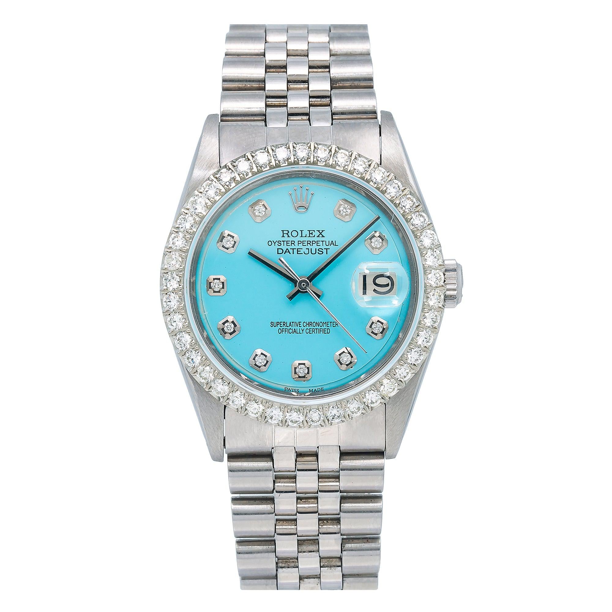 Rolex Datejust 36MM 1601 Turquoise Diamond Dial Diamond Bezel Stainless Steel Jubilee Bracelet