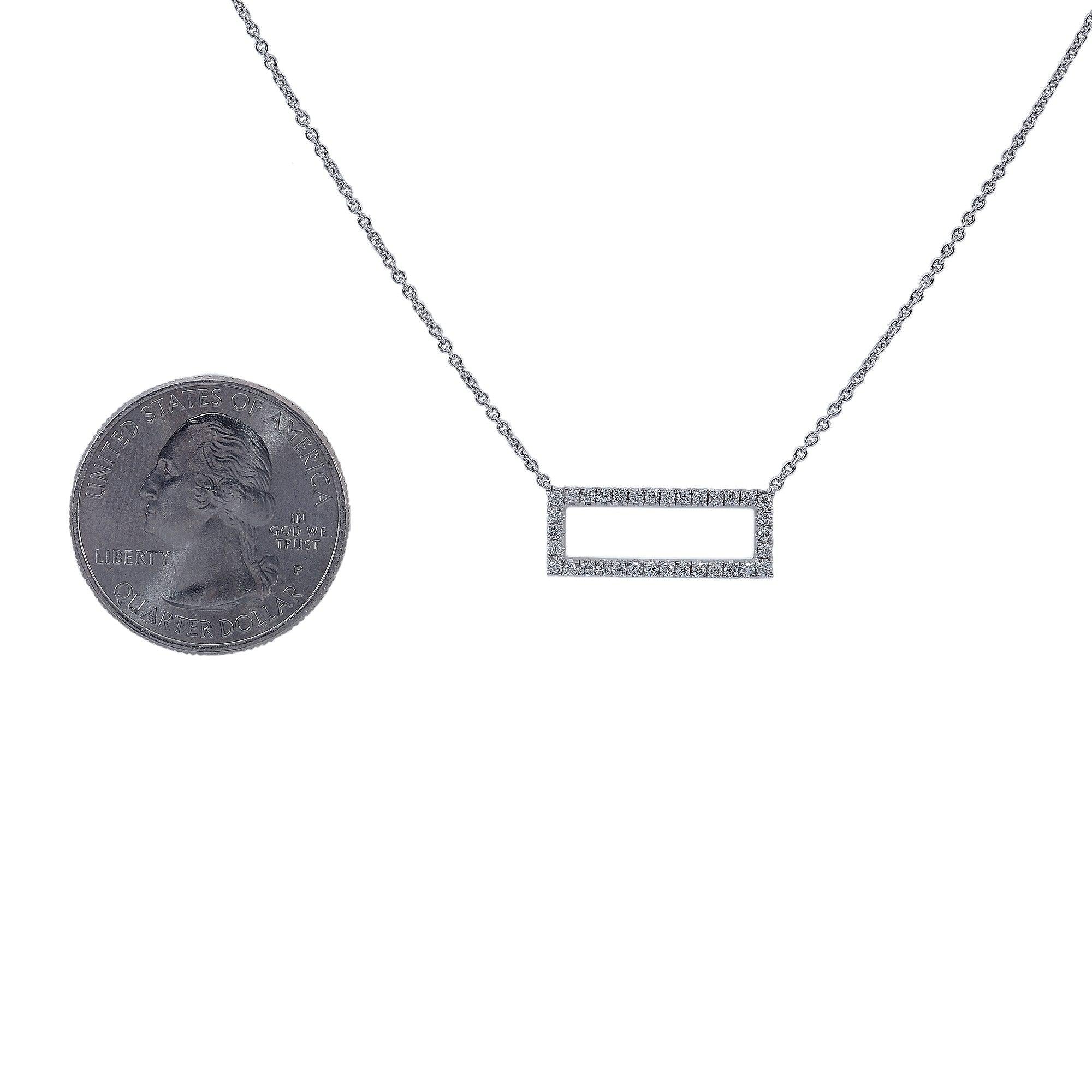 18K White Gold Women Rectangular Diamond Necklace