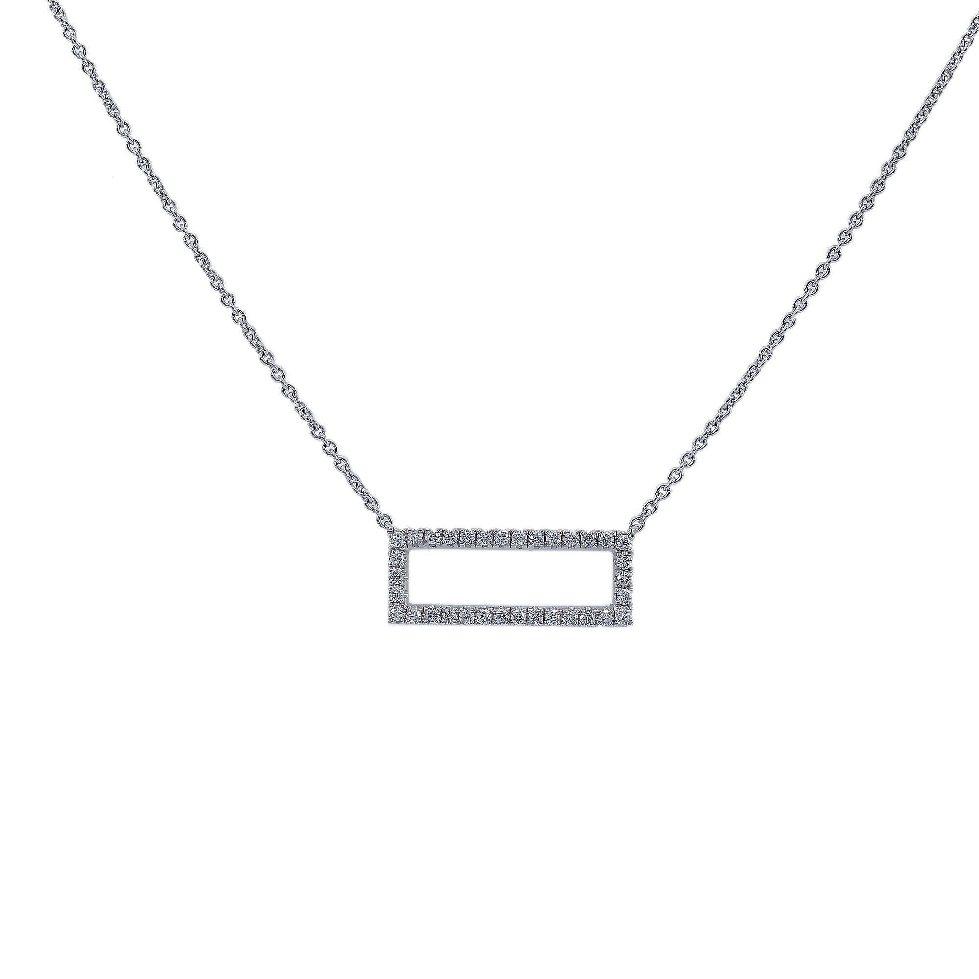 18K White Gold Women Rectangular Diamond Necklace
