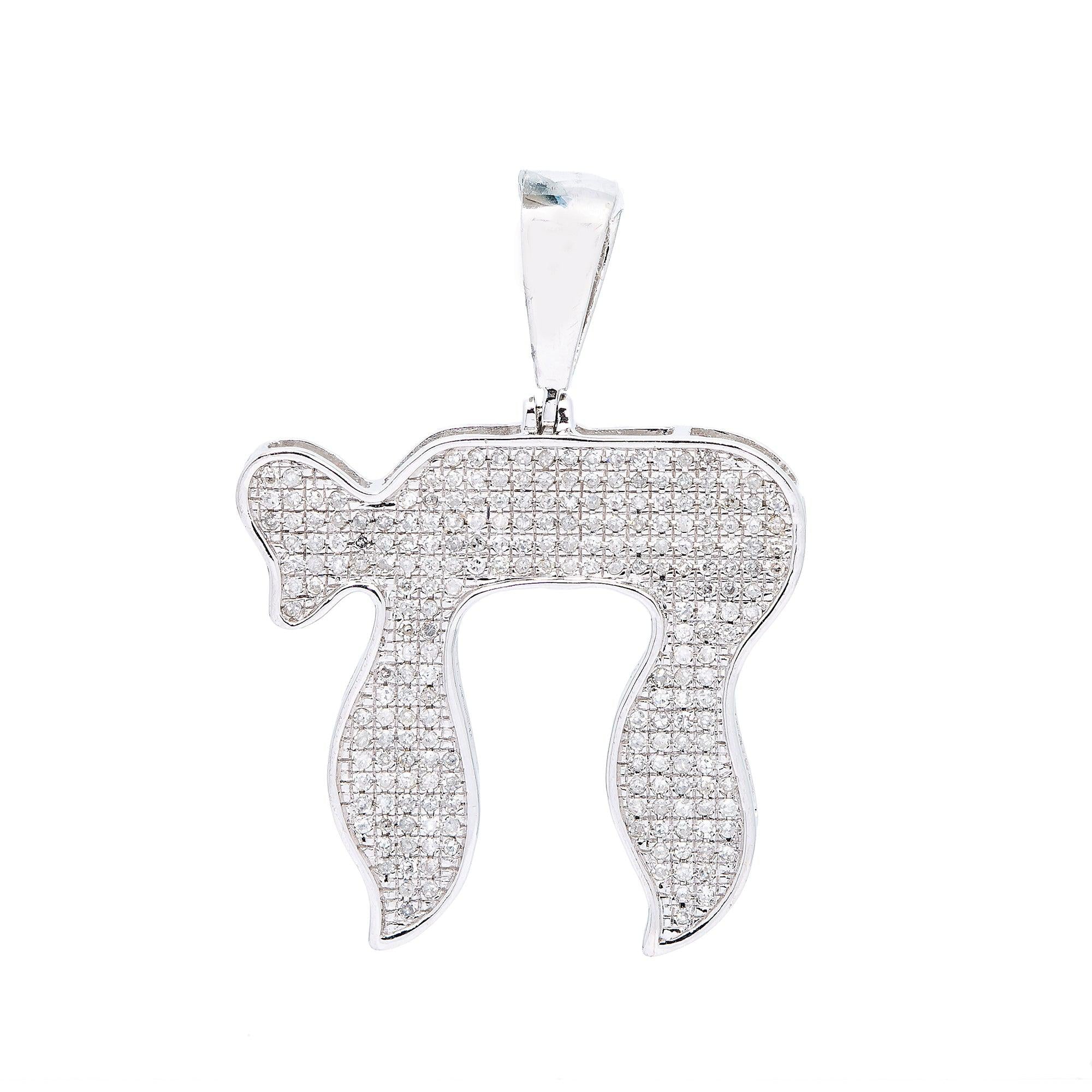 14K WHITE GOLD UNISEX  CHAI  PENDANT WITH 0.60 CT DIAMONDS