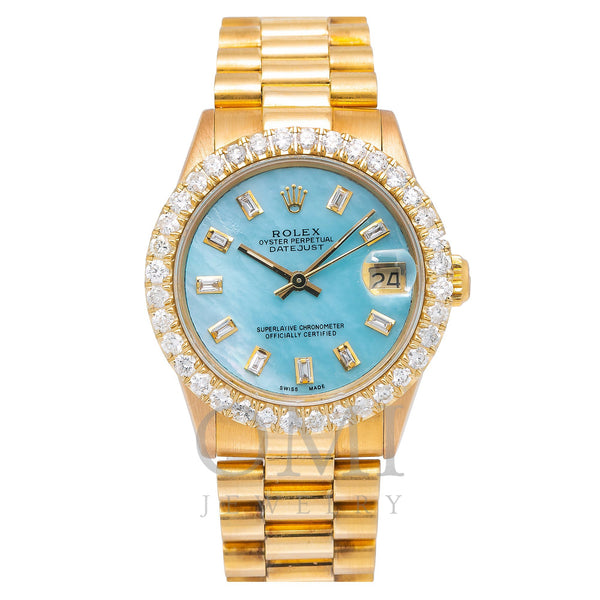 Rolex Datejust 68278 31MM Blue Diamond Dial With Yellow Gold President Bracelet