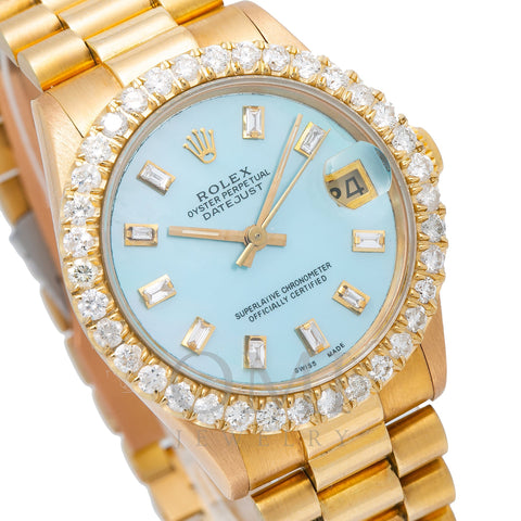 Rolex Datejust 68278 31MM Blue Diamond Dial With Yellow Gold President Bracelet