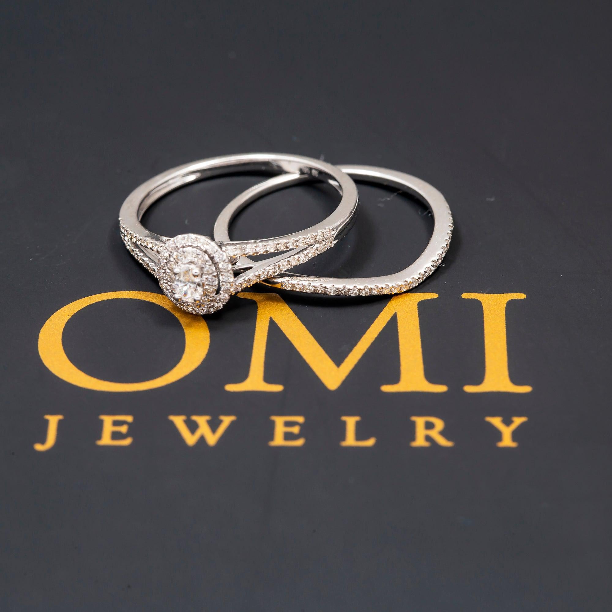 14K GOLD OVAL BRIDAL SET 0.50 CT DOUBLE HALO SPLIT SHANK