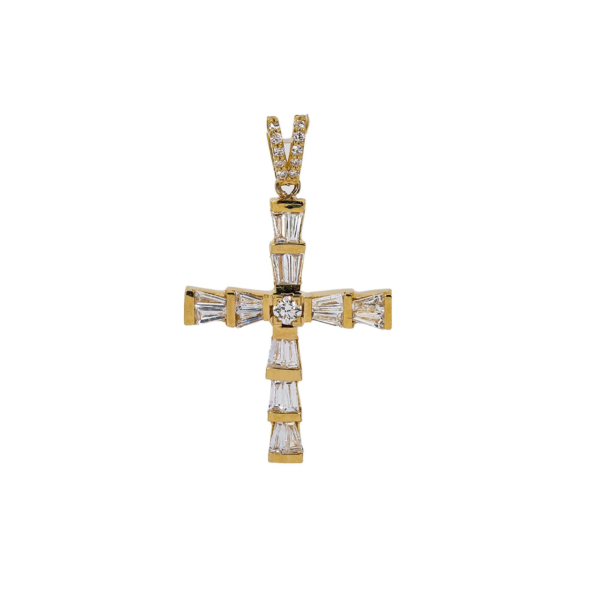 14K Yellow Gold Cross Pendant with 0.74 CT Diamond