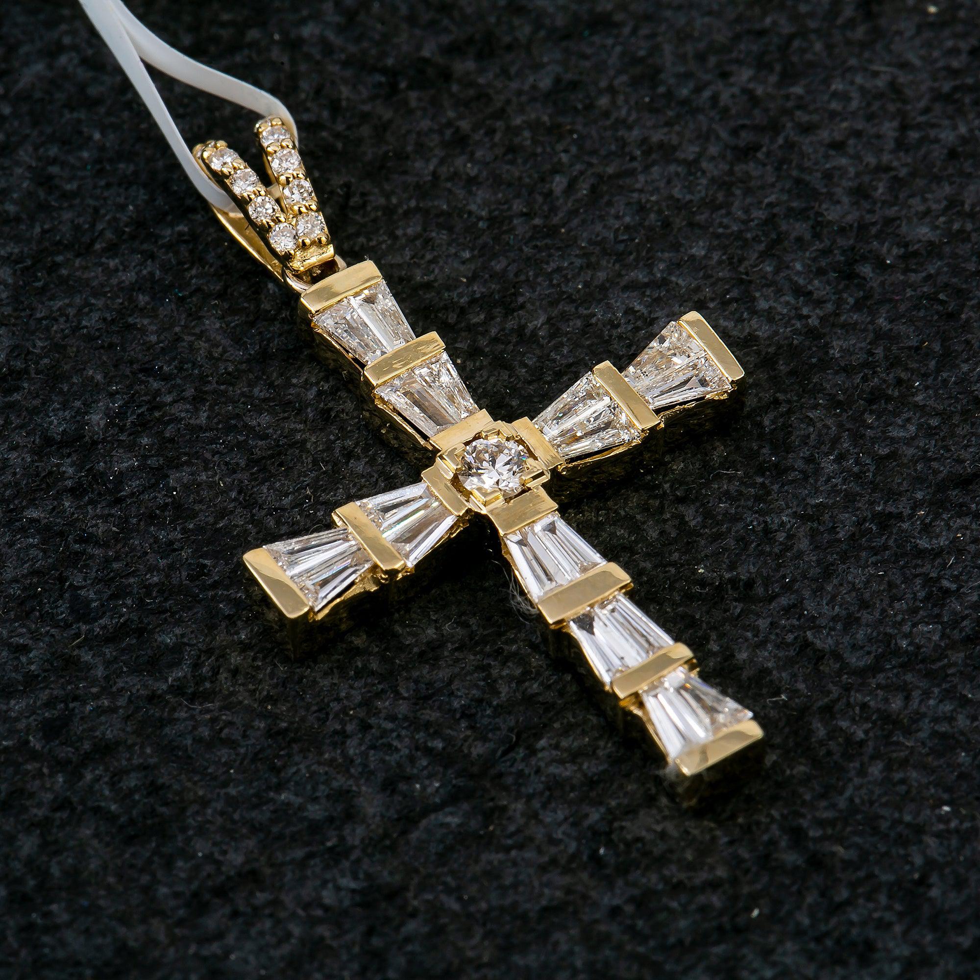 14K Yellow Gold Cross Pendant with 0.74 CT Diamond