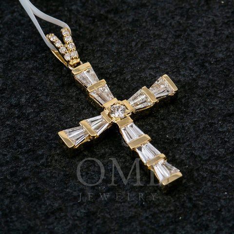 14K Yellow Gold Cross Pendant with 0.74 CT Diamond