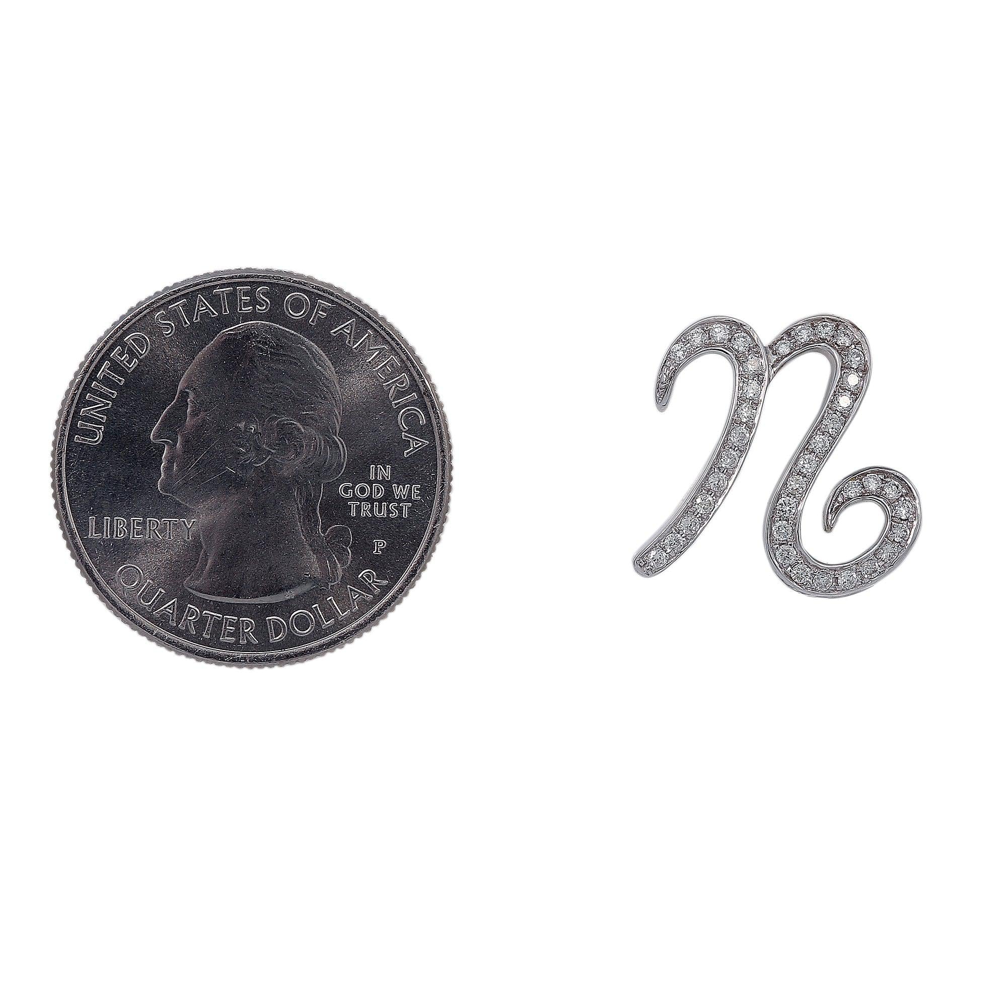 14K White Gold Diamond N Letter Shaped Pendant