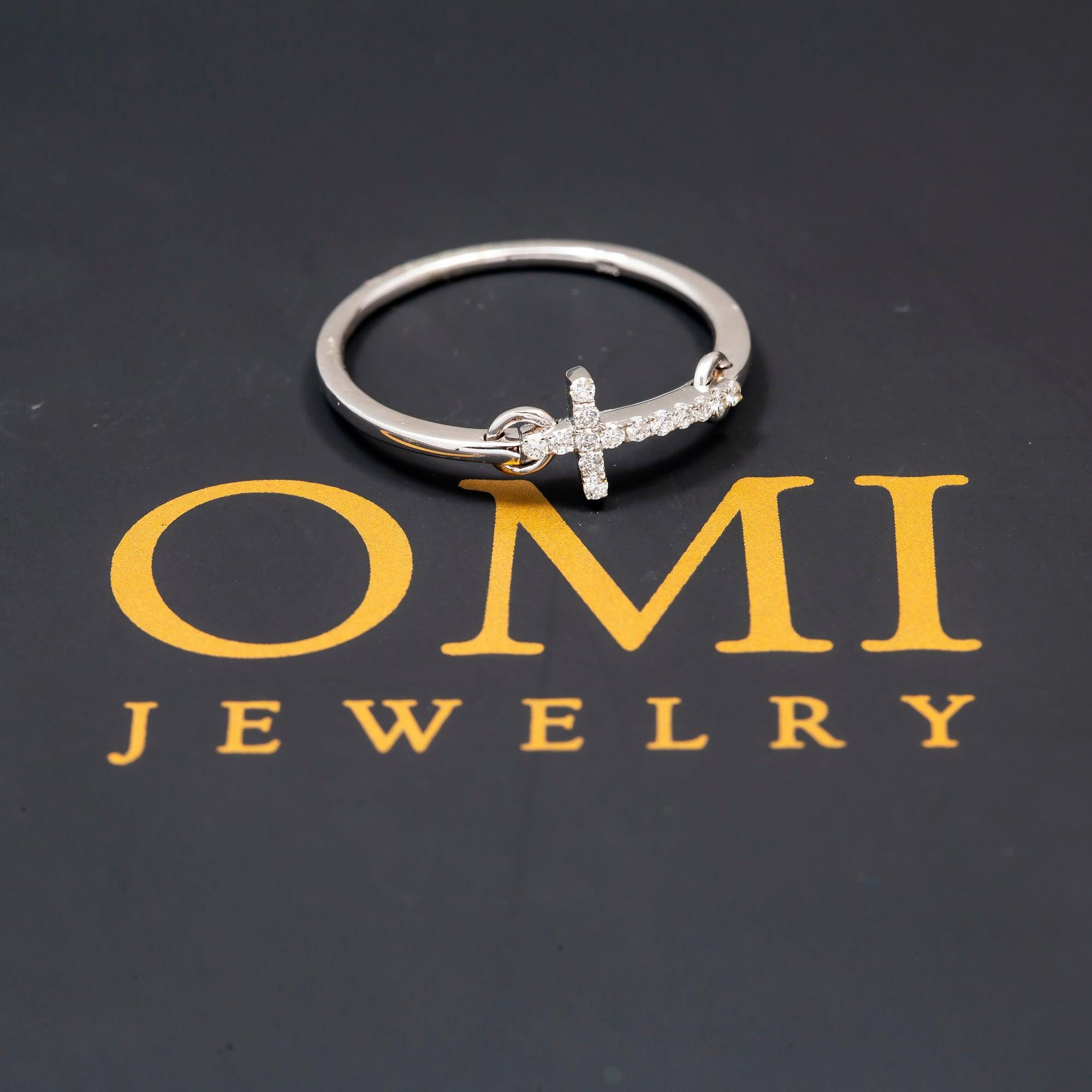 14K GOLD DIAMOND SIDEWAYS CROSS RING 0.15 CT