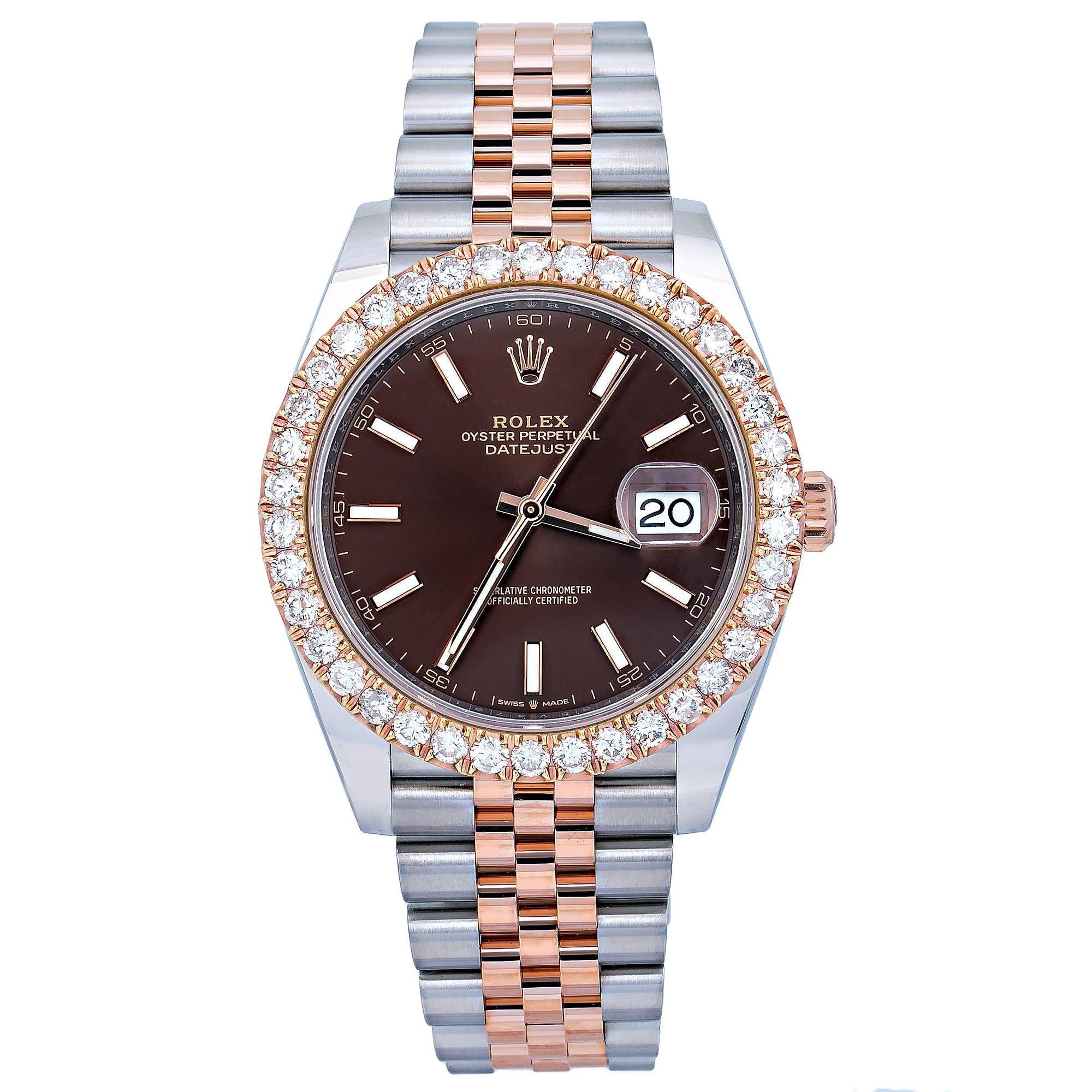 Rolex Datejust 41MM 126331 Chocolate Diamond Dial Diamond Bezel Two Tone Rose Gold Jubilee Bracelet