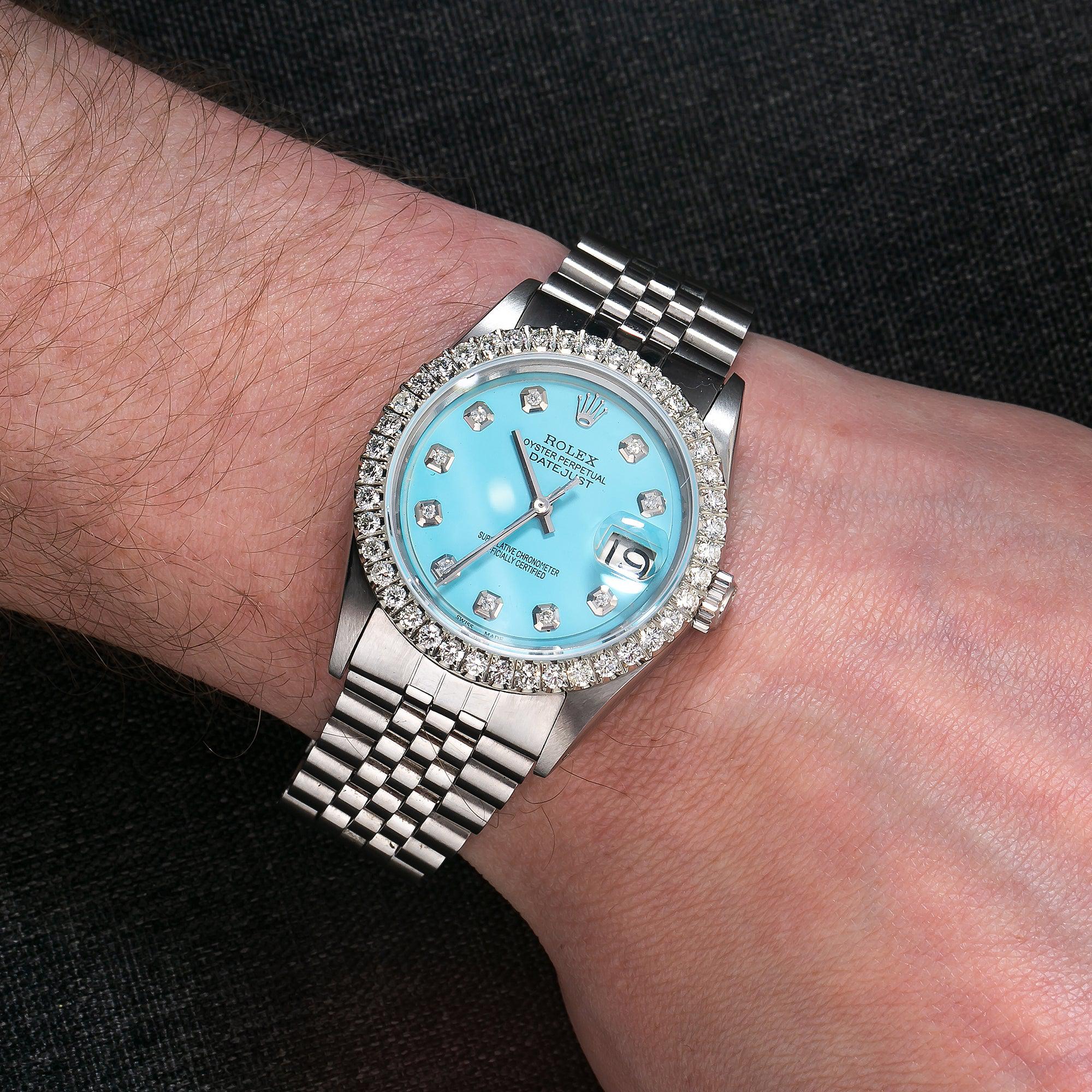 Rolex Datejust 36MM 1601 Ice Blue Diamond Dial Diamond Bezel Stainless Steel Jubilee Bracelet