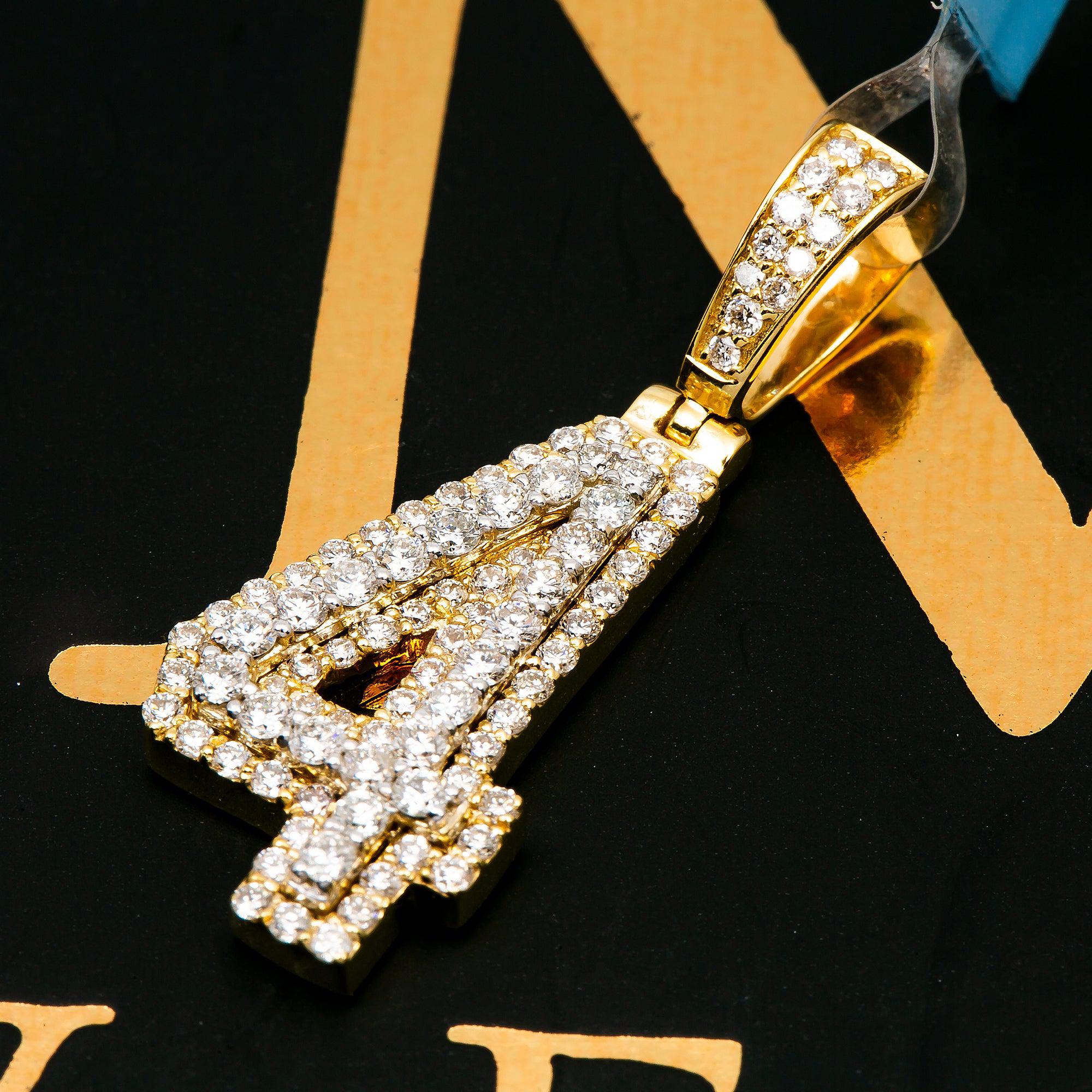 10K YELLOW GOLD UNISEX NUMBER 4 PENDANT WITH 0.75 CT DIAMONDS