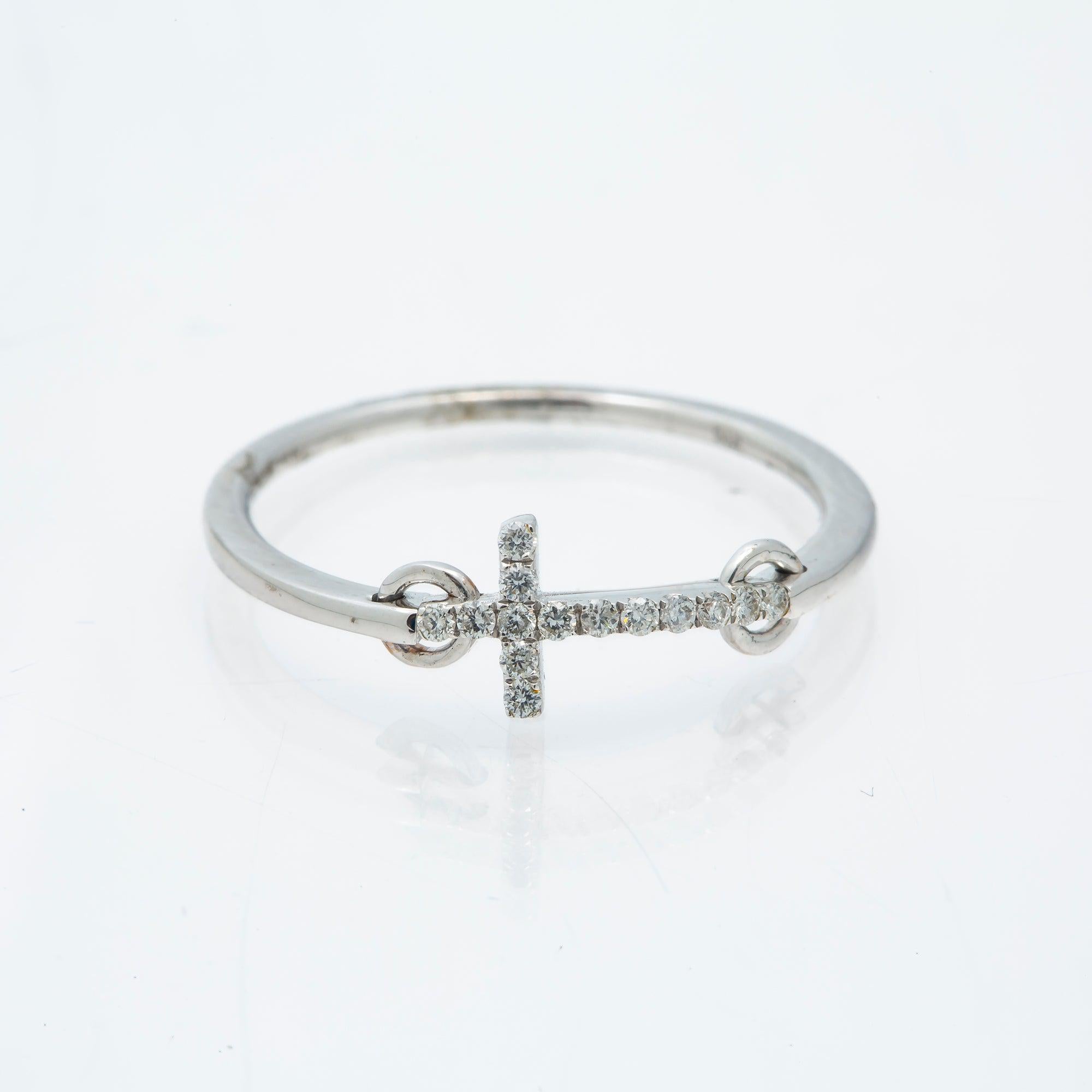 14K GOLD DIAMOND SIDEWAYS CROSS RING 0.15 CT