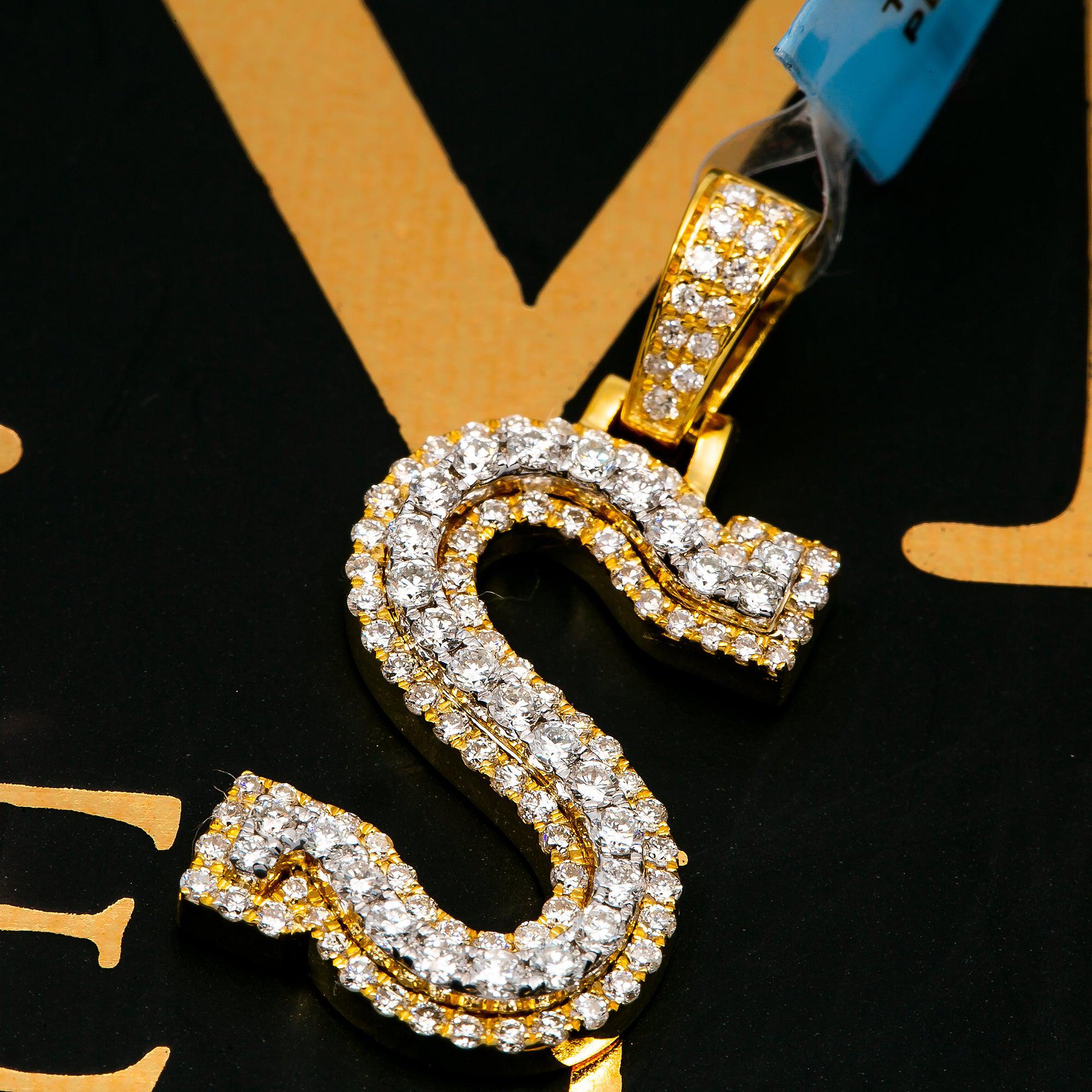 10K YELLOW GOLD UNISEX LETTER S PENDANT WITH 0.8 CT DIAMONDS