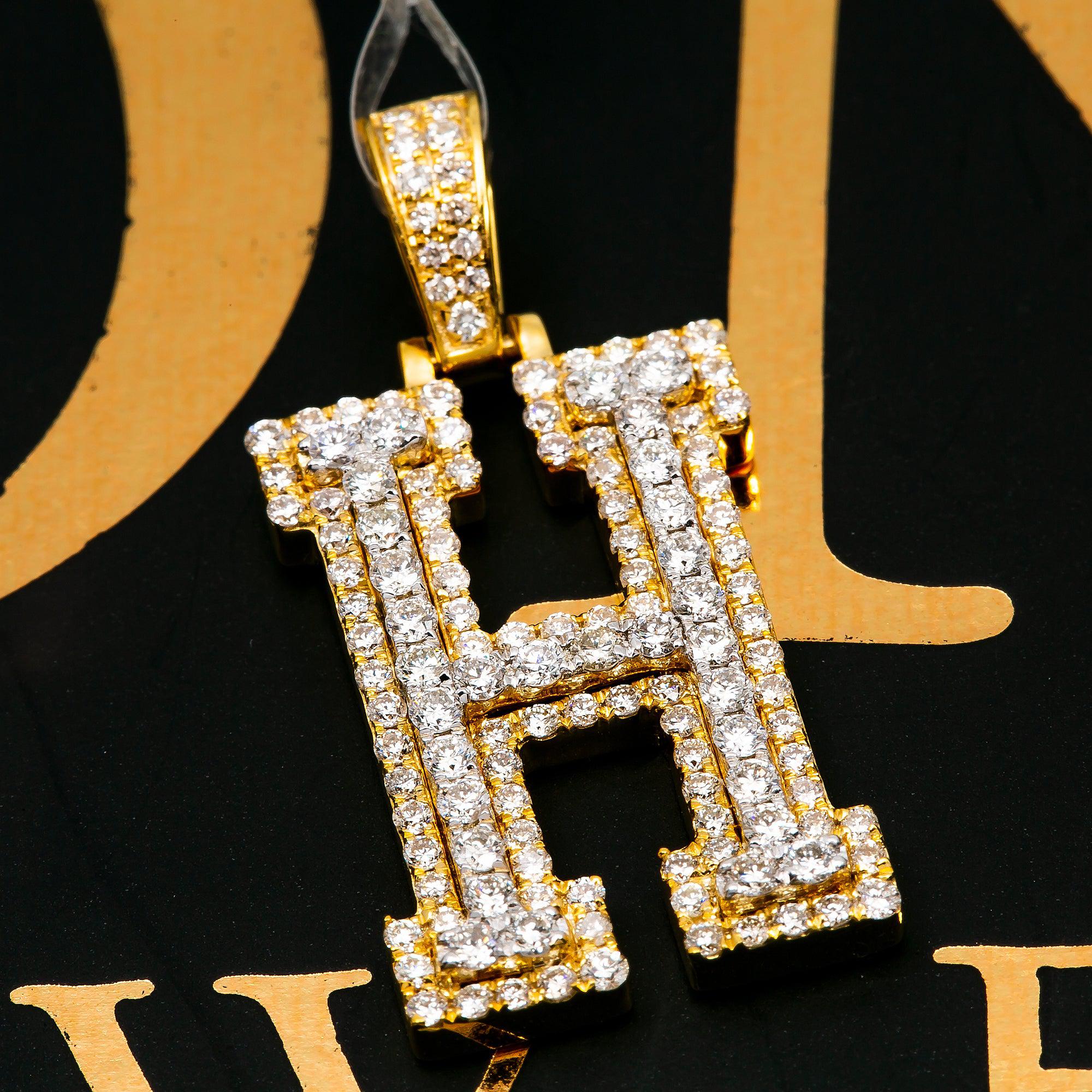 10K YELLOW GOLD UNISEX LETTER H PENDANT WITH 1.0 CT DIAMONDS