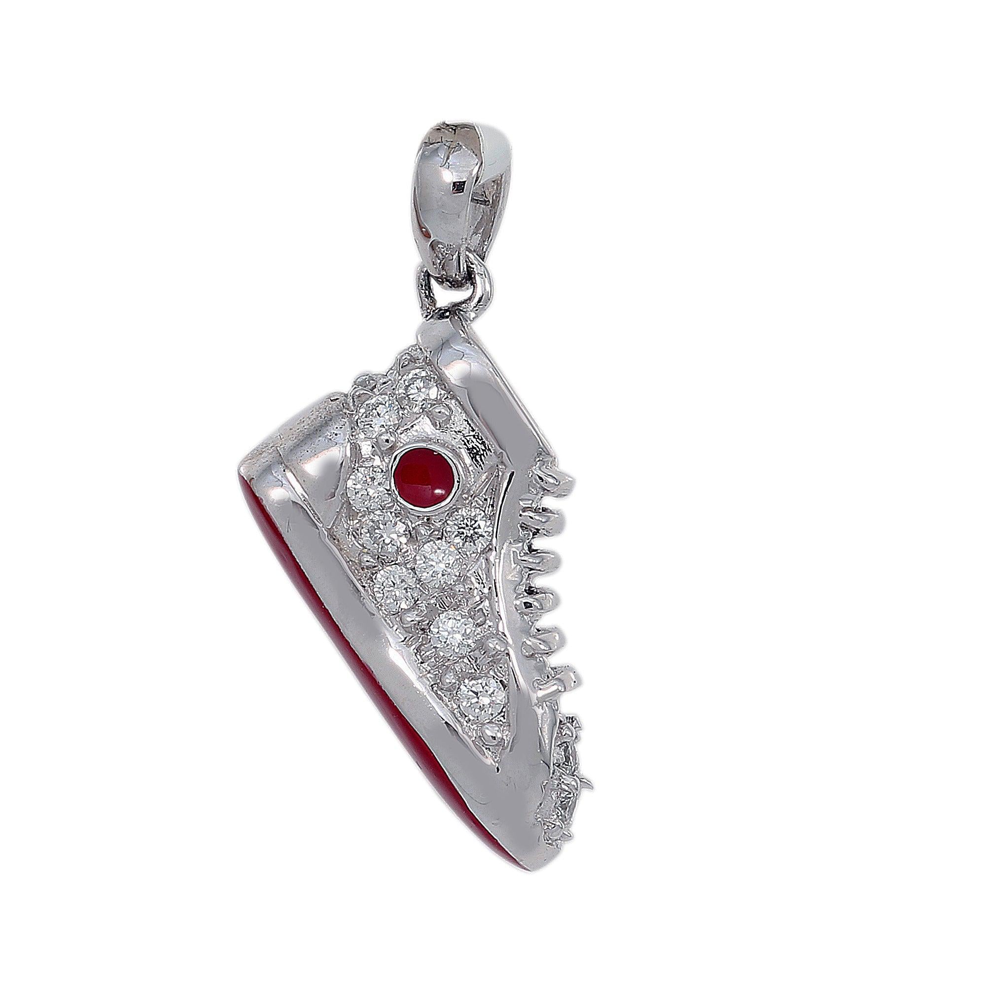 14K White Gold Diamond Shoe Shaped Pendant