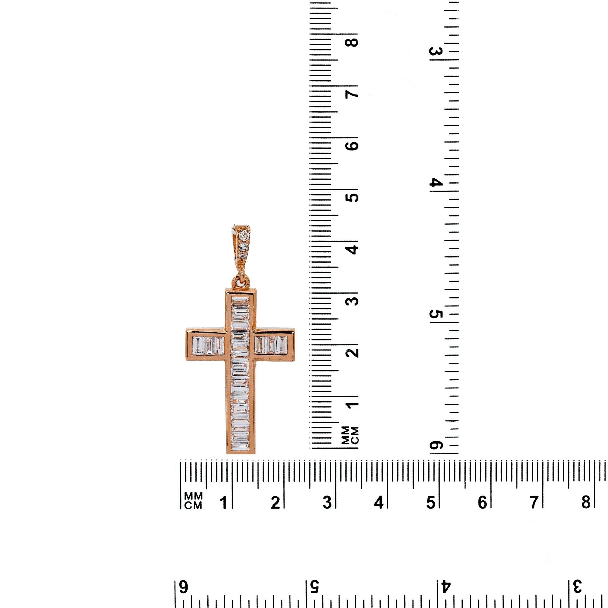 14K Rose Gold Cross Pendant with 0.35 CT Baguette Diamonds