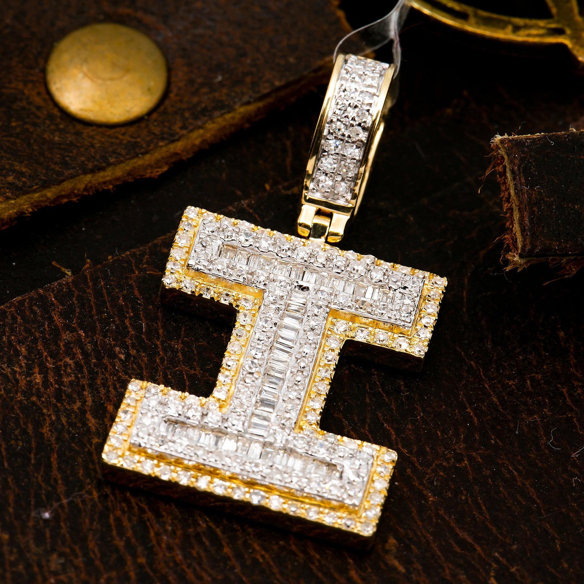14K YELLOW GOLD UNISEX LETTER I PENDANT WITH 0.60 CT DIAMONDS
