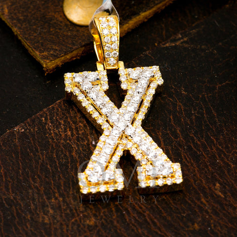 10K YELLOW GOLD UNISEX LETTER X PENDANT WITH 1.00 CT DIAMONDS