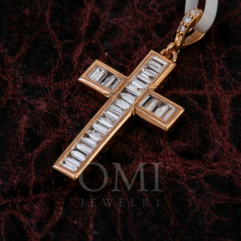 14K Rose Gold Cross Pendant with 0.35 CT Baguette Diamonds