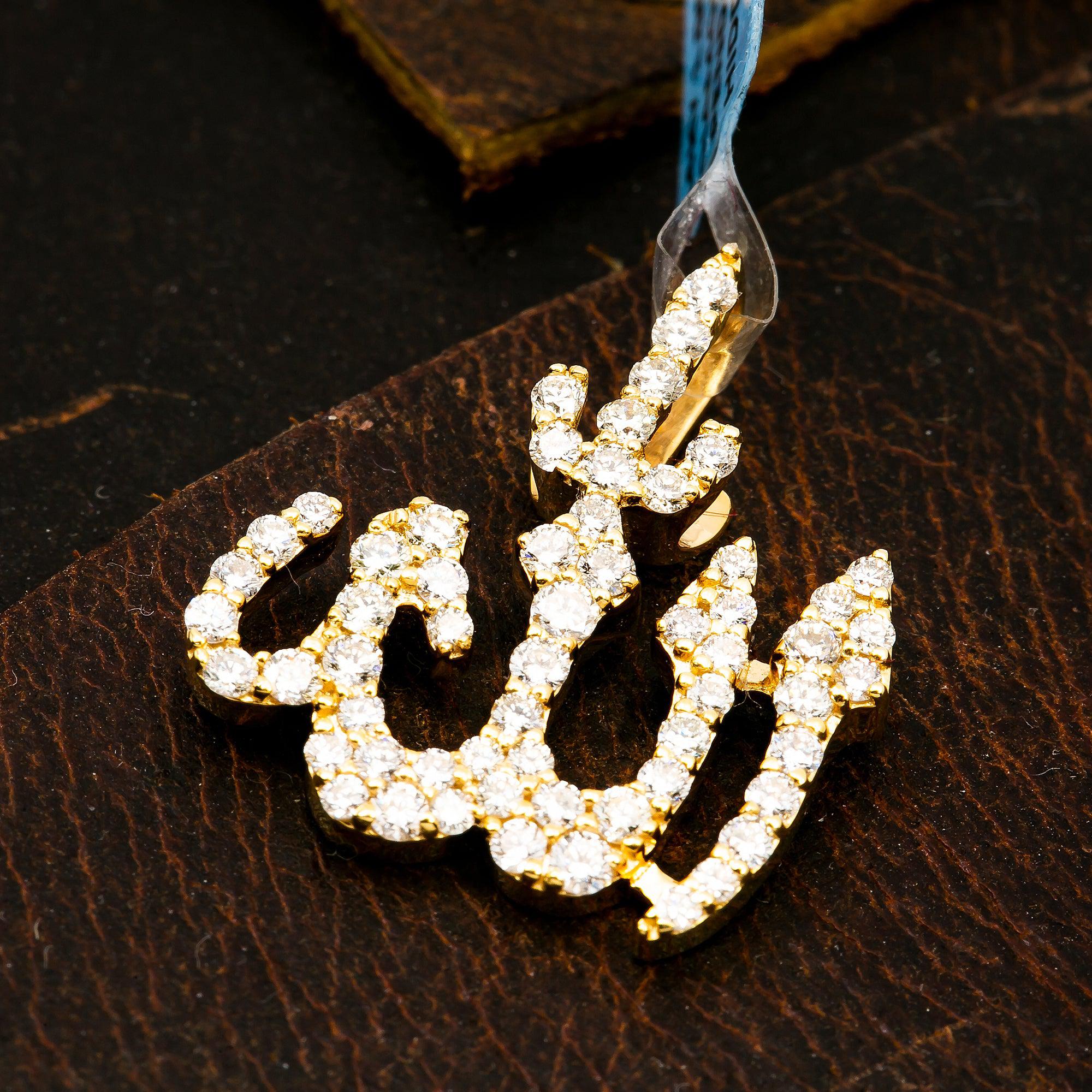 14K YELLOW GOLD UNISEX ALLAH  PENDANT WITH 1.00 CT DIAMONDS