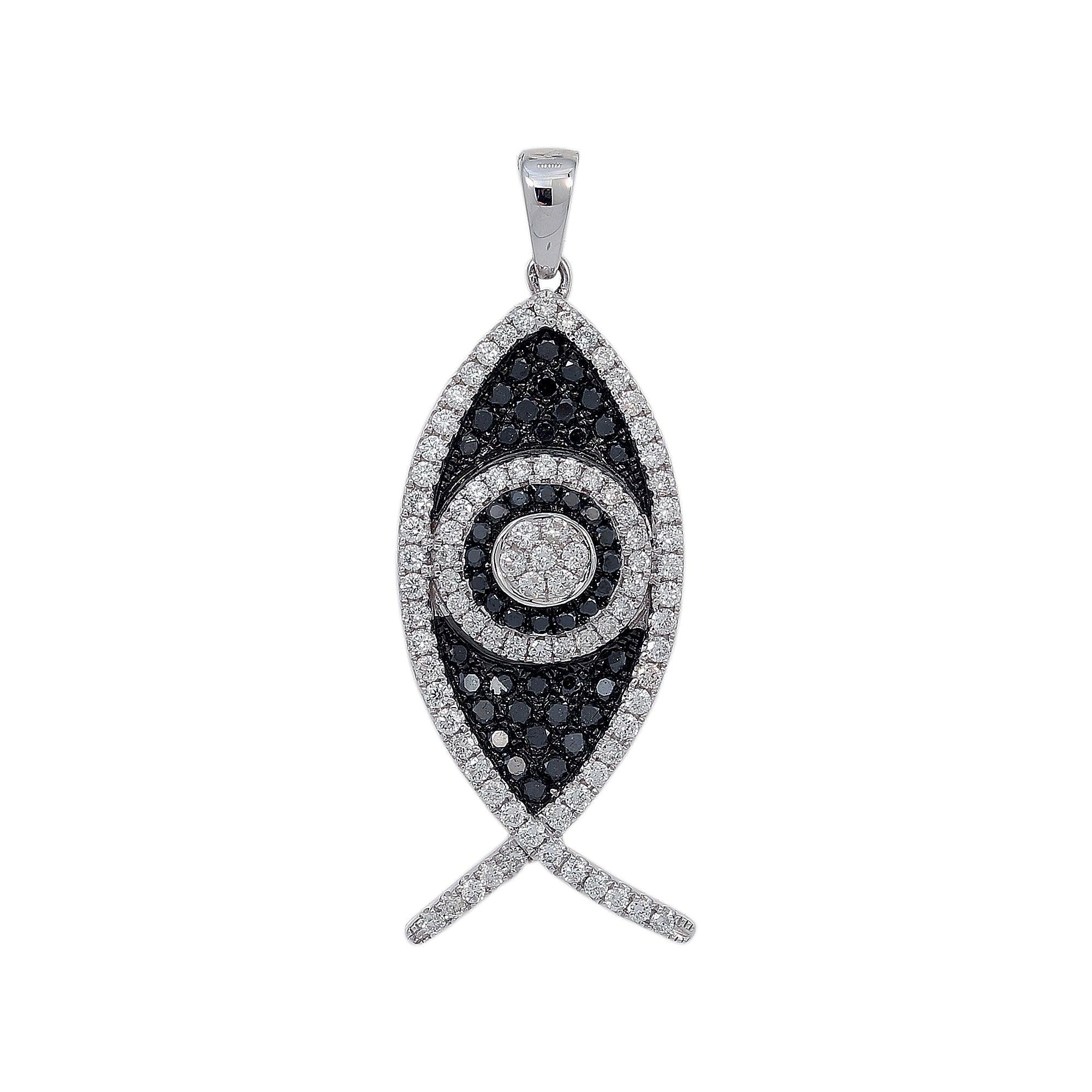18K White Gold Diamond Fish Shaped Pendant