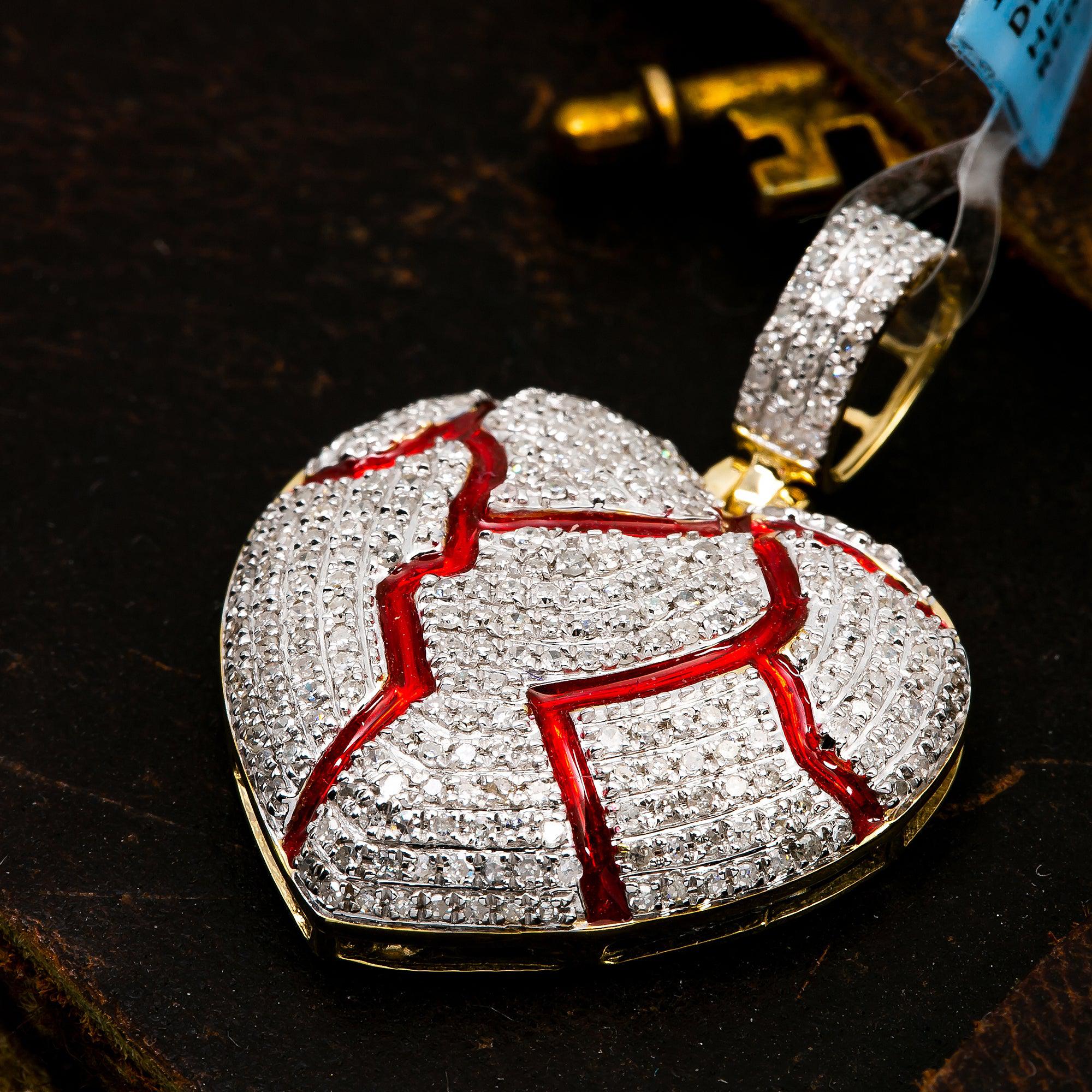 10K YELLOW GOLD LADIES  BROKEN HEART  PENDANT WITH 0.80 CT DIAMONDS