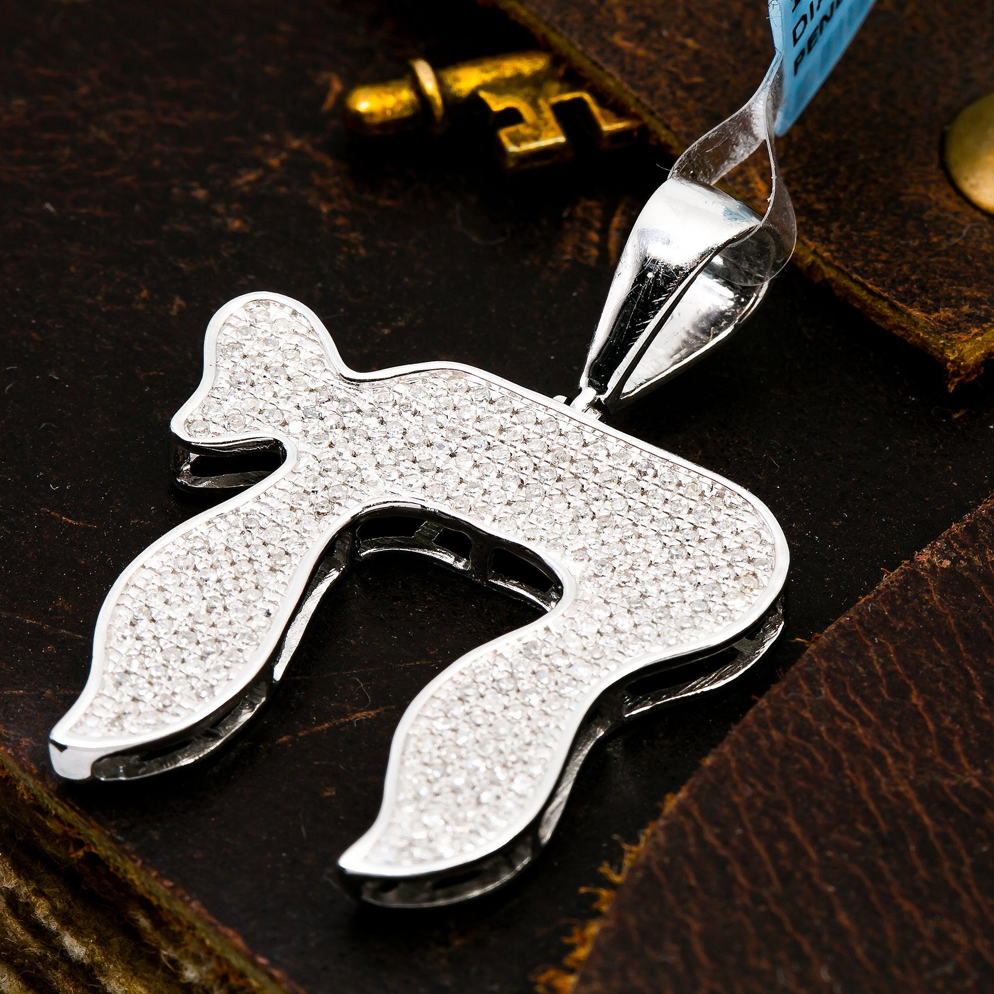 14K WHITE GOLD UNISEX  CHAI  PENDANT WITH 0.60 CT DIAMONDS