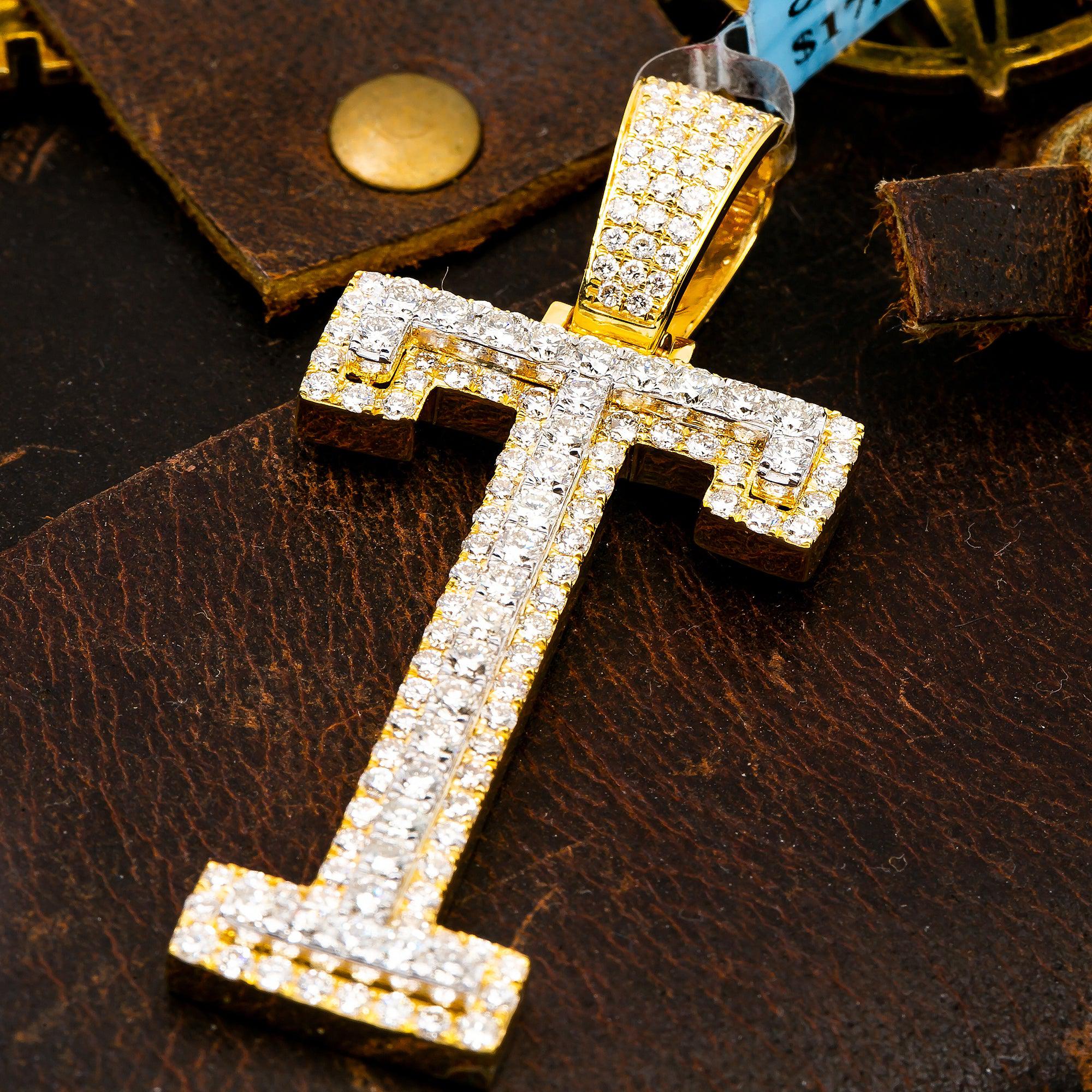 10K YELLOW GOLD UNISEX LETTER T PENDANT WITH 3.05 CT DIAMONDS