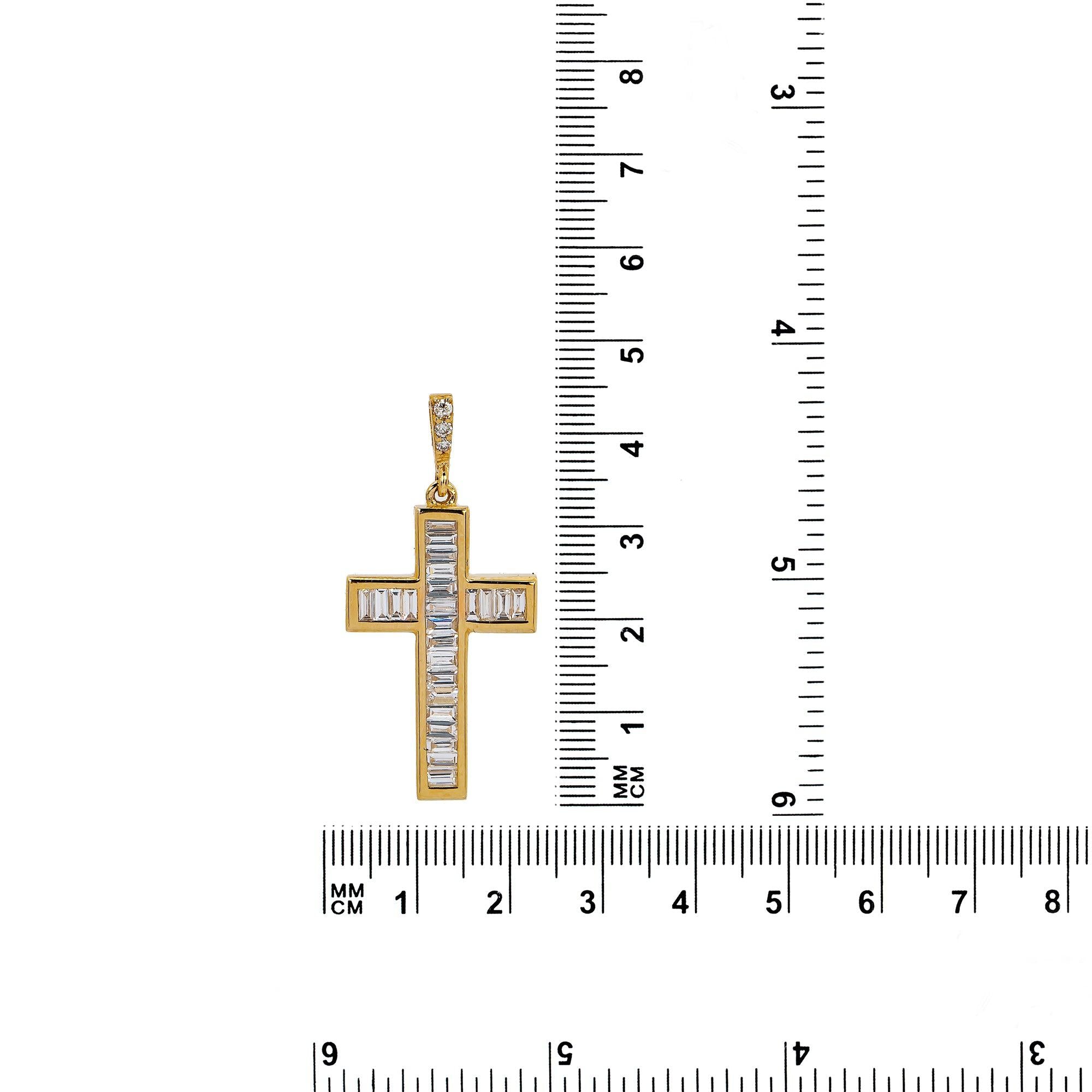 14K Yellow Gold Cross Pendant with 0.35 CT Baguette Diamonds