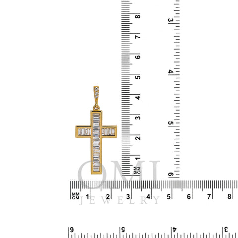 14K Yellow Gold Cross Pendant with 0.35 CT Baguette Diamonds