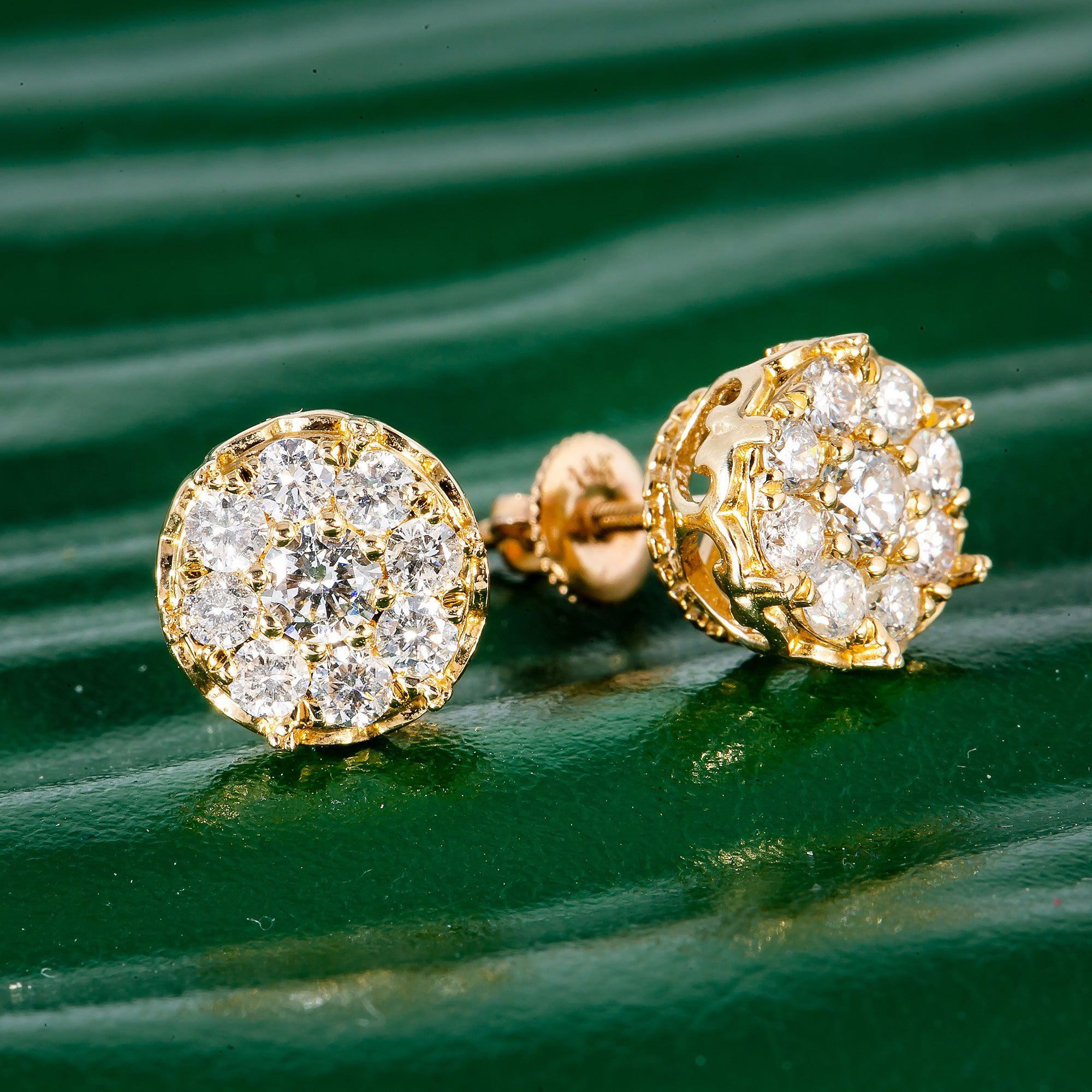 14K Yellow Gold Unisex Earrings with 0.99 CT Diamond