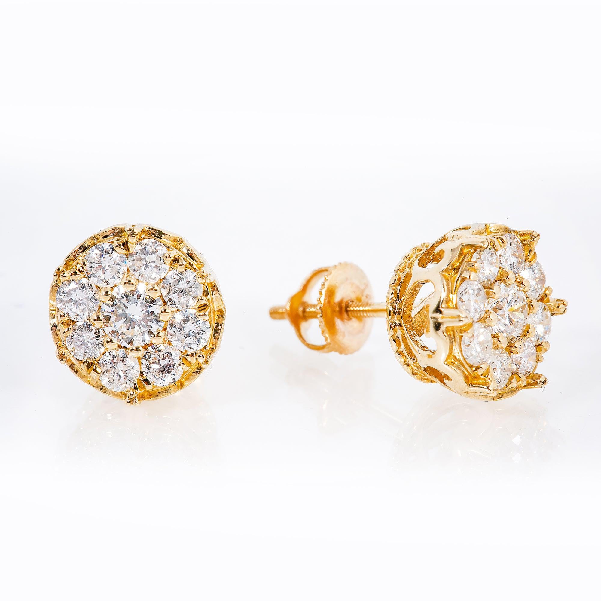 14K Yellow Gold Unisex Earrings with 0.99 CT Diamond