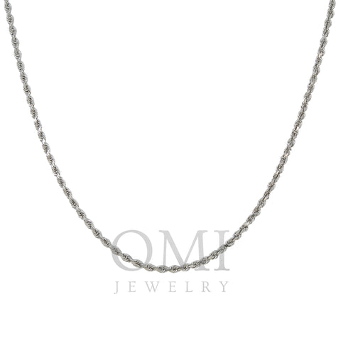 10k White Gold 2mm Solid Rope Laser Chain Available In Sizes 18