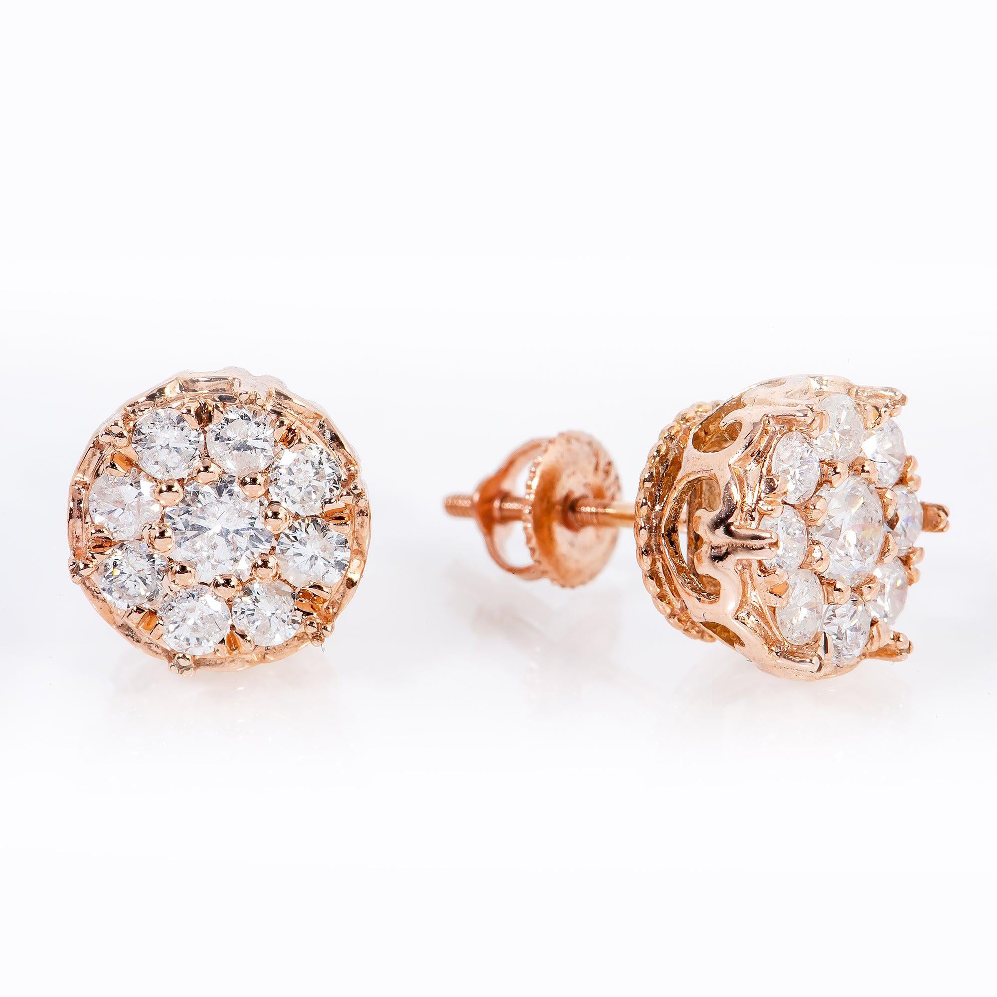 14K ROSE GOLD DIAMOND UNISEX EARRINGS 0.99 CTW