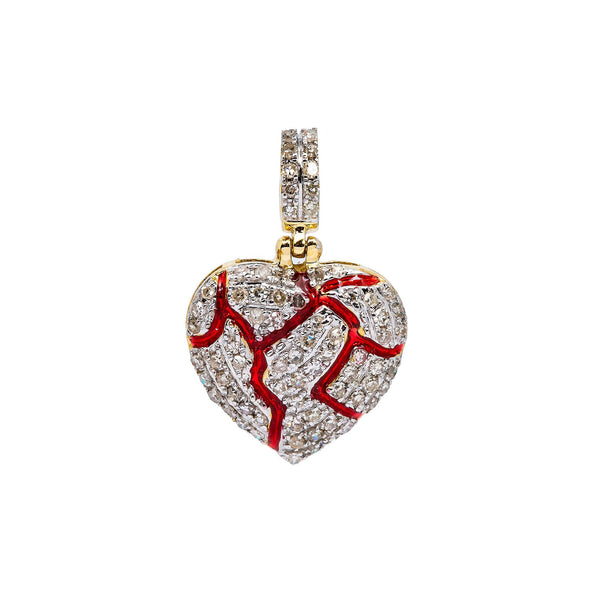 10K YELLOW GOLD BROKEN HEART PENDANT WITH 0.25 CT DIAMONDS