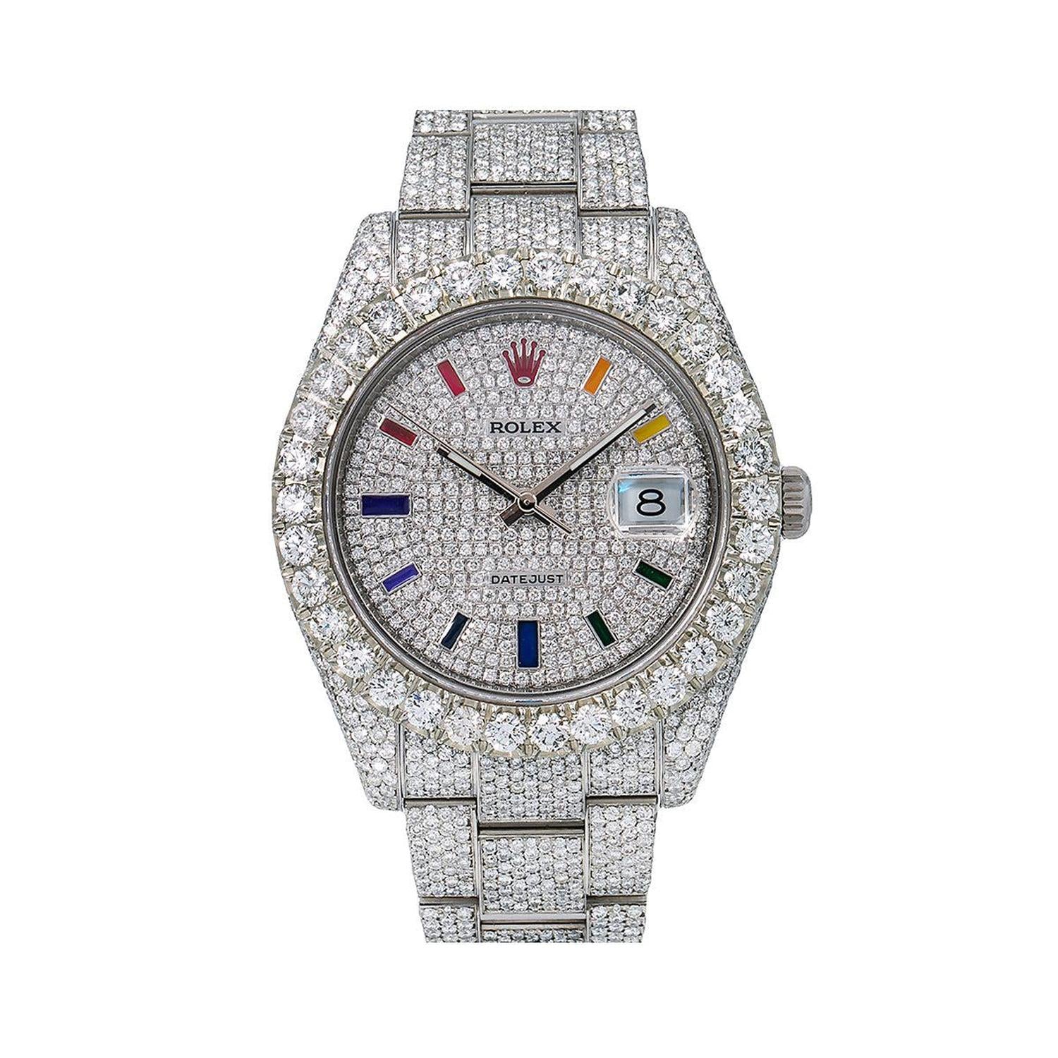 Rolex Datejust 41MM 116300 Diamond Paved Rainbow Hour Dial Diamond