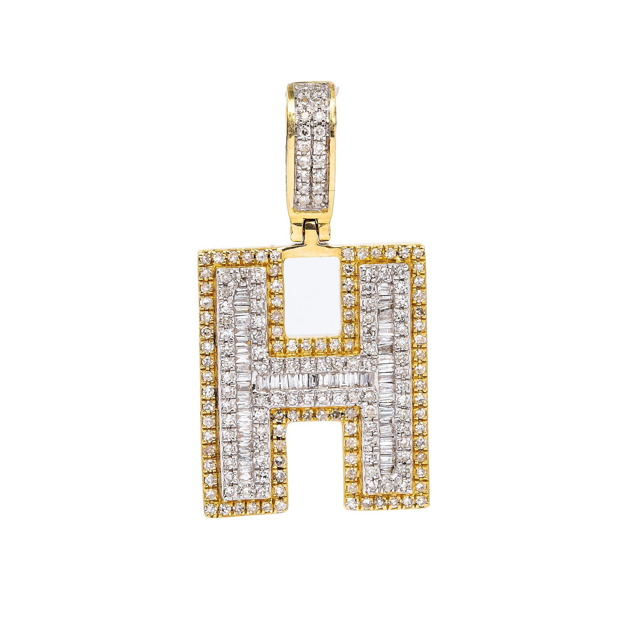 14K YELLOW LETTER H PENDANT WITH 0.75 CT DIAMONDS