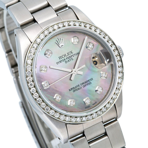 Rolex Oyster Perpetual Date 1500 34MM Purple And Green Diamond Dial Wi ...