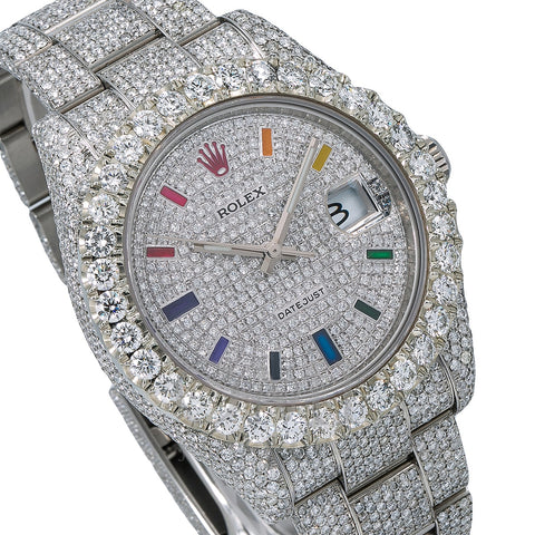 Rolex Datejust II Diamond Watch, 116300 41mm, Rainbow Custom Diamond Dial With 22.75 CT Diamonds Flower Setting
